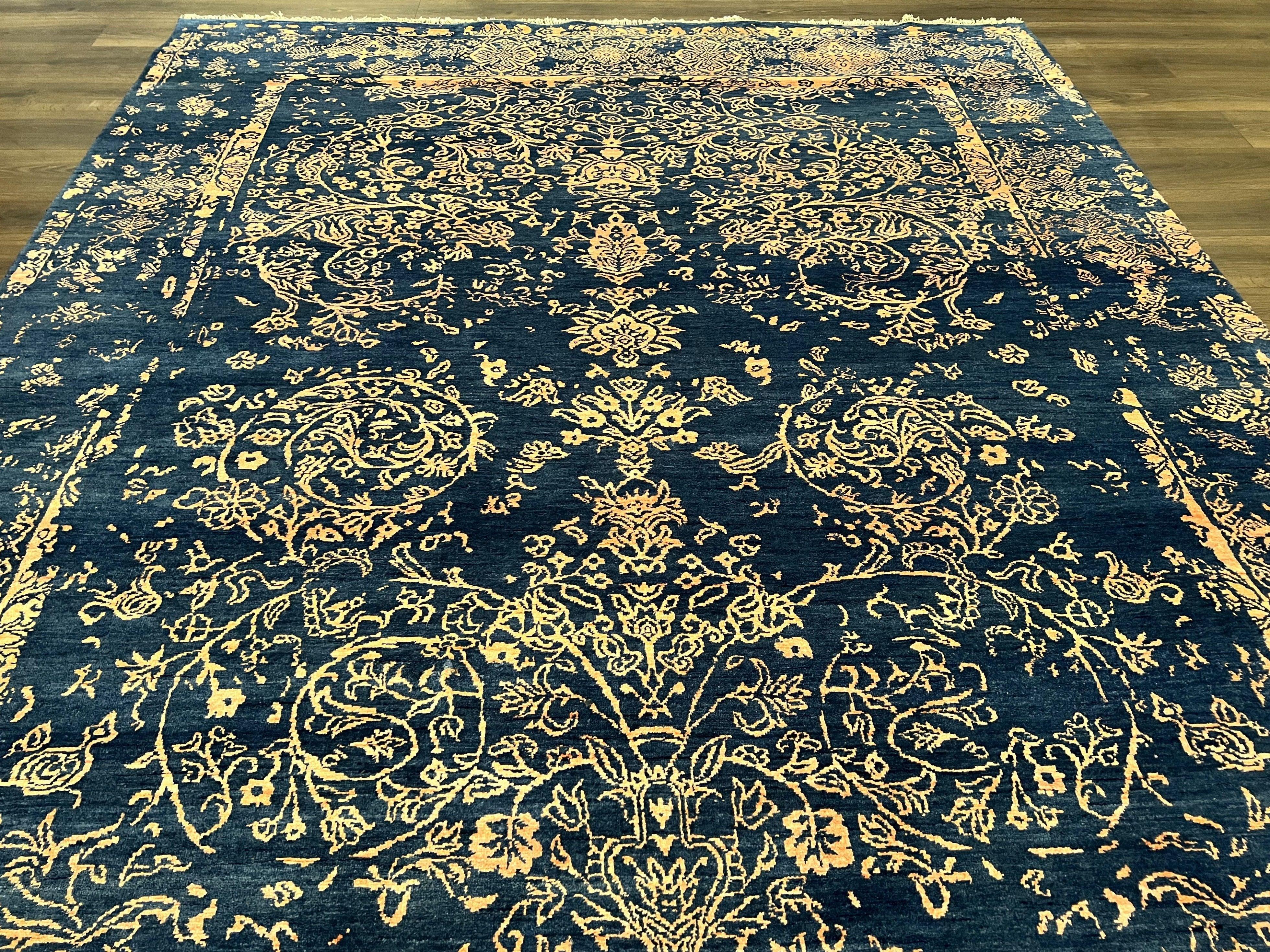Area Rug 8x10 High Quality Handmade Oriental Carpet, Modern Contemporary Rug, Rug for Living Room, Wool Rug, Blue and Gold, Pakistani Rug - Image 12