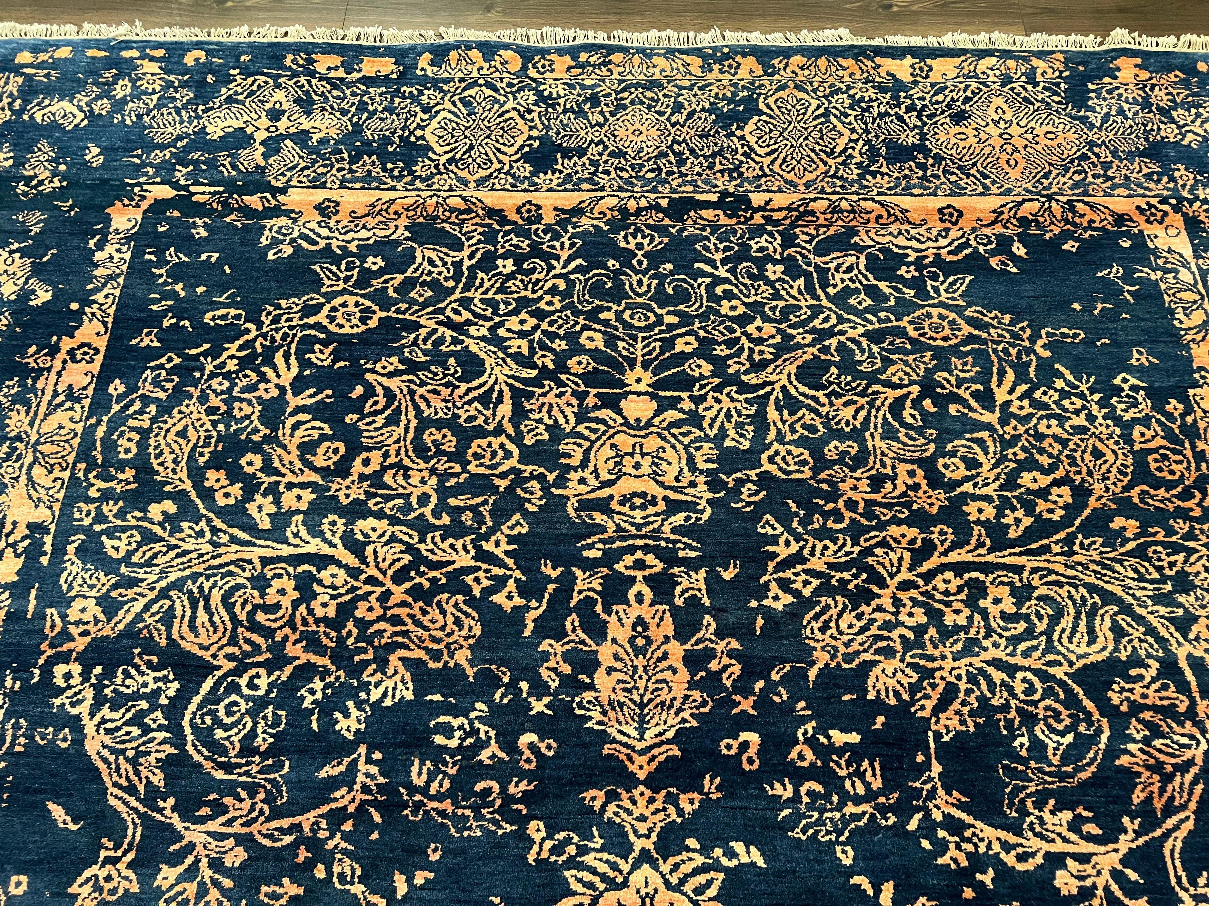 Area Rug 8x10 High Quality Handmade Oriental Carpet, Modern Contemporary Rug, Rug for Living Room, Wool Rug, Blue and Gold, Pakistani Rug - Image 3