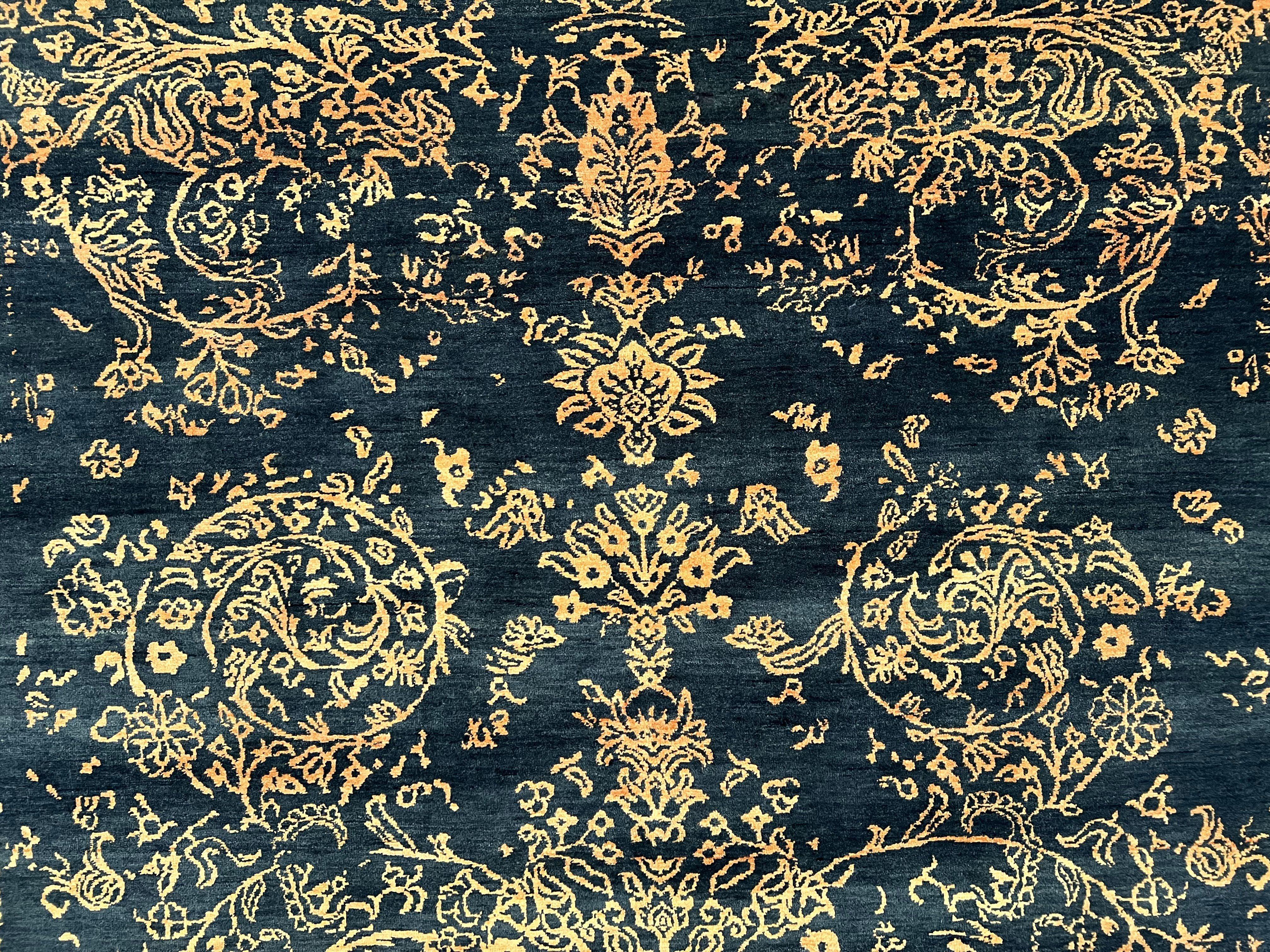 Area Rug 8x10 High Quality Handmade Oriental Carpet, Modern Contemporary Rug, Rug for Living Room, Wool Rug, Blue and Gold, Pakistani Rug - Image 4