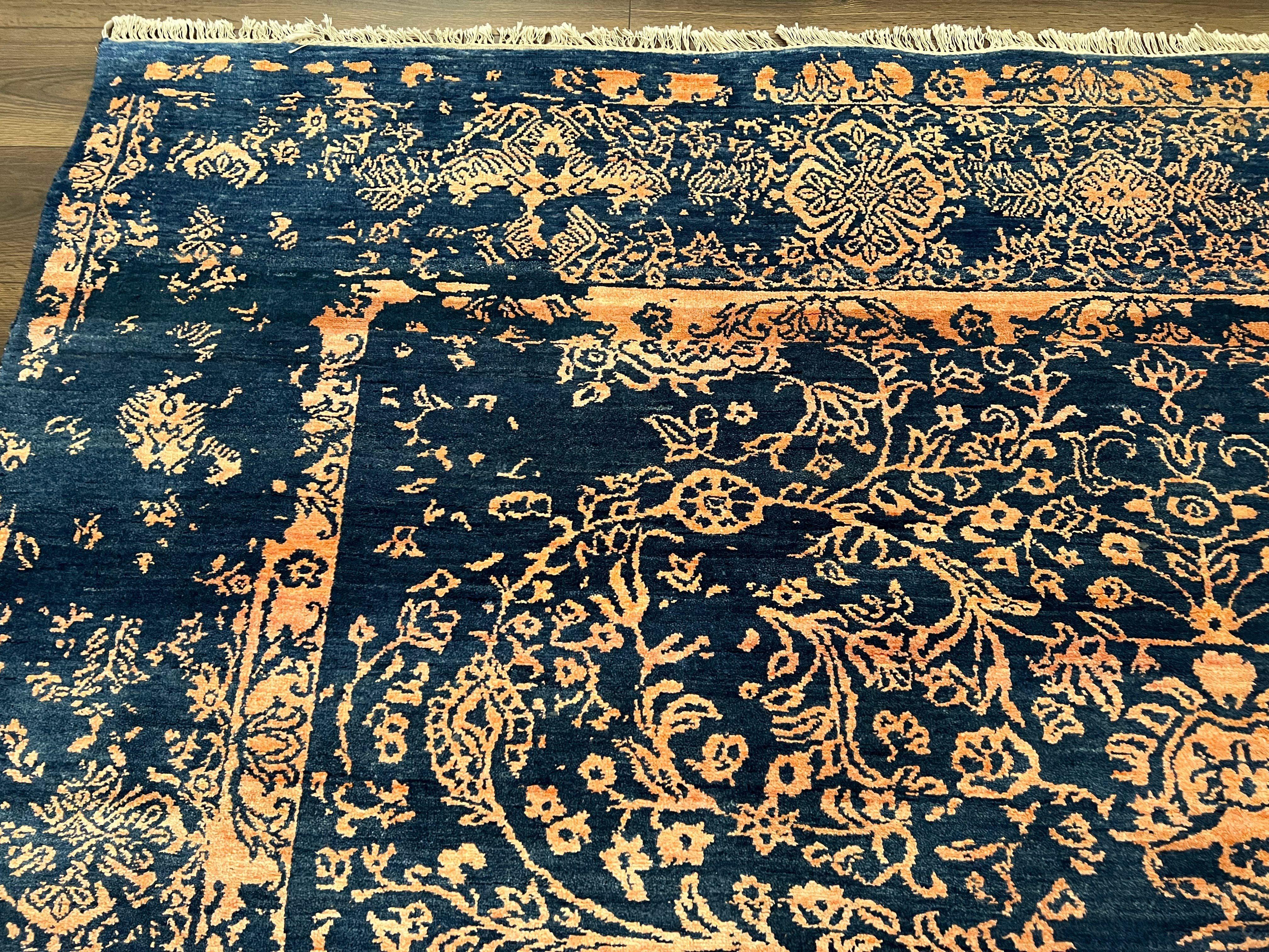 Area Rug 8x10 High Quality Handmade Oriental Carpet, Modern Contemporary Rug, Rug for Living Room, Wool Rug, Blue and Gold, Pakistani Rug - Image 6