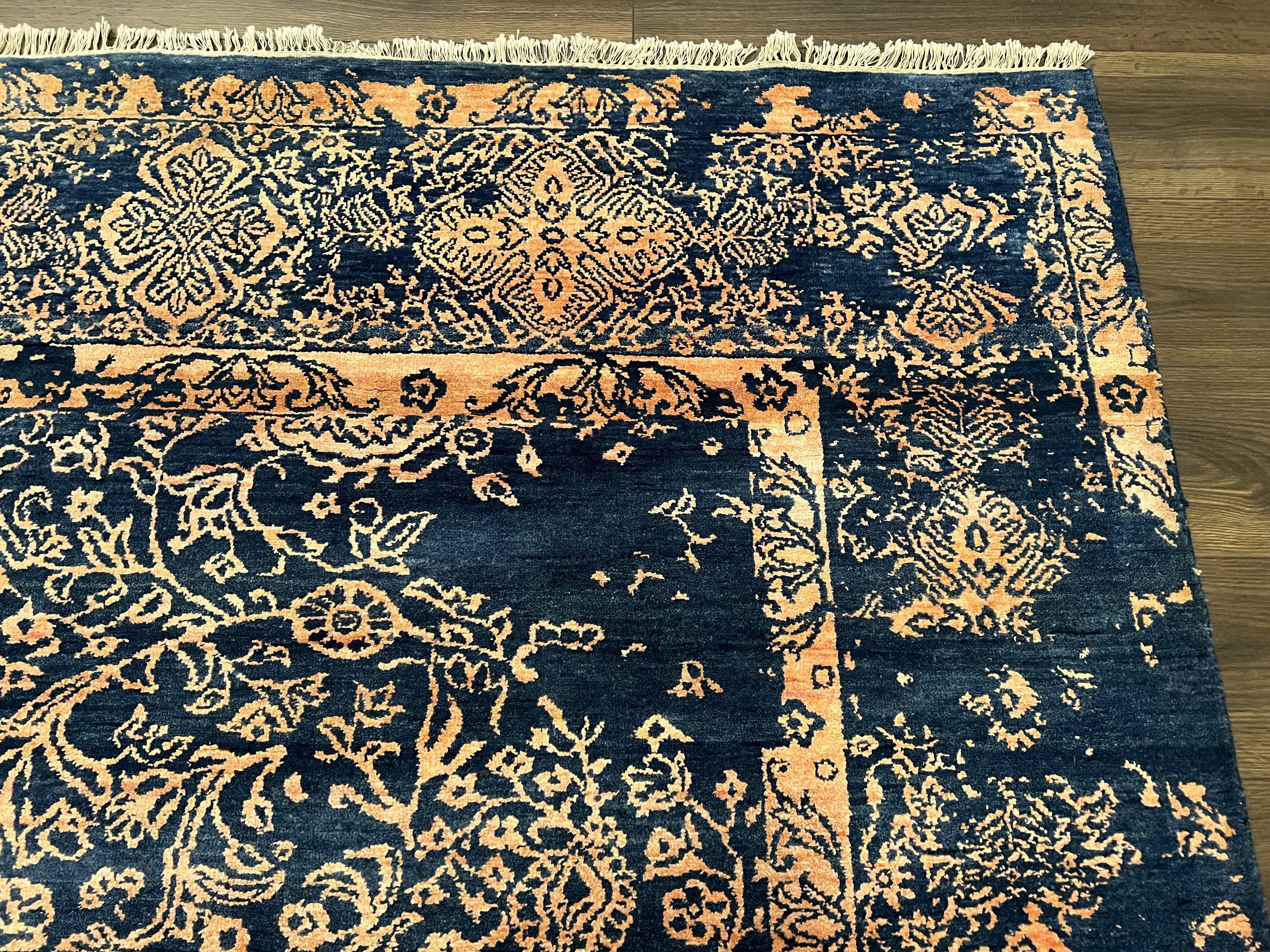 Area Rug 8x10 High Quality Handmade Oriental Carpet, Modern Contemporary Rug, Rug for Living Room, Wool Rug, Blue and Gold, Pakistani Rug - Image 7