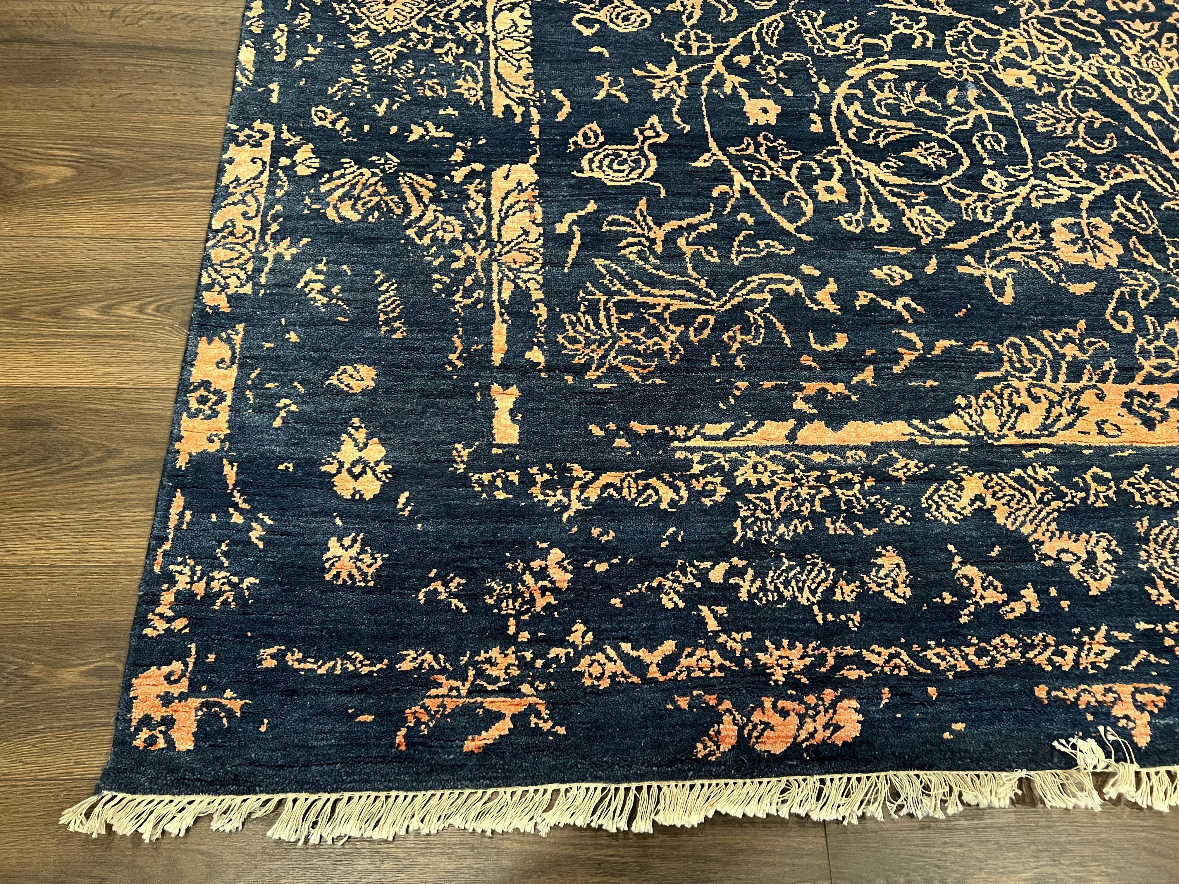 Area Rug 8x10 High Quality Handmade Oriental Carpet, Modern Contemporary Rug, Rug for Living Room, Wool Rug, Blue and Gold, Pakistani Rug - Image 8