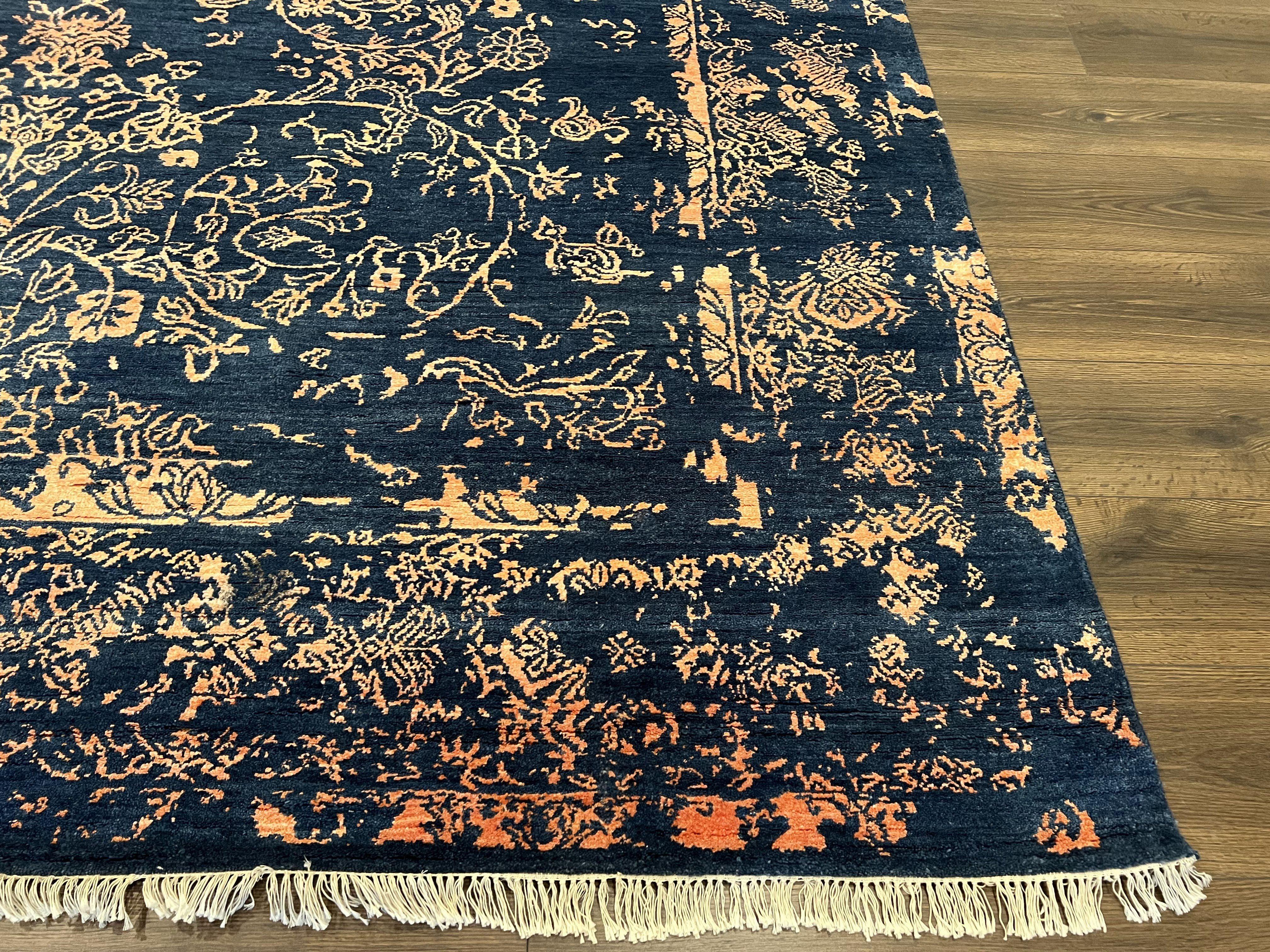 Area Rug 8x10 High Quality Handmade Oriental Carpet, Modern Contemporary Rug, Rug for Living Room, Wool Rug, Blue and Gold, Pakistani Rug - Image 9