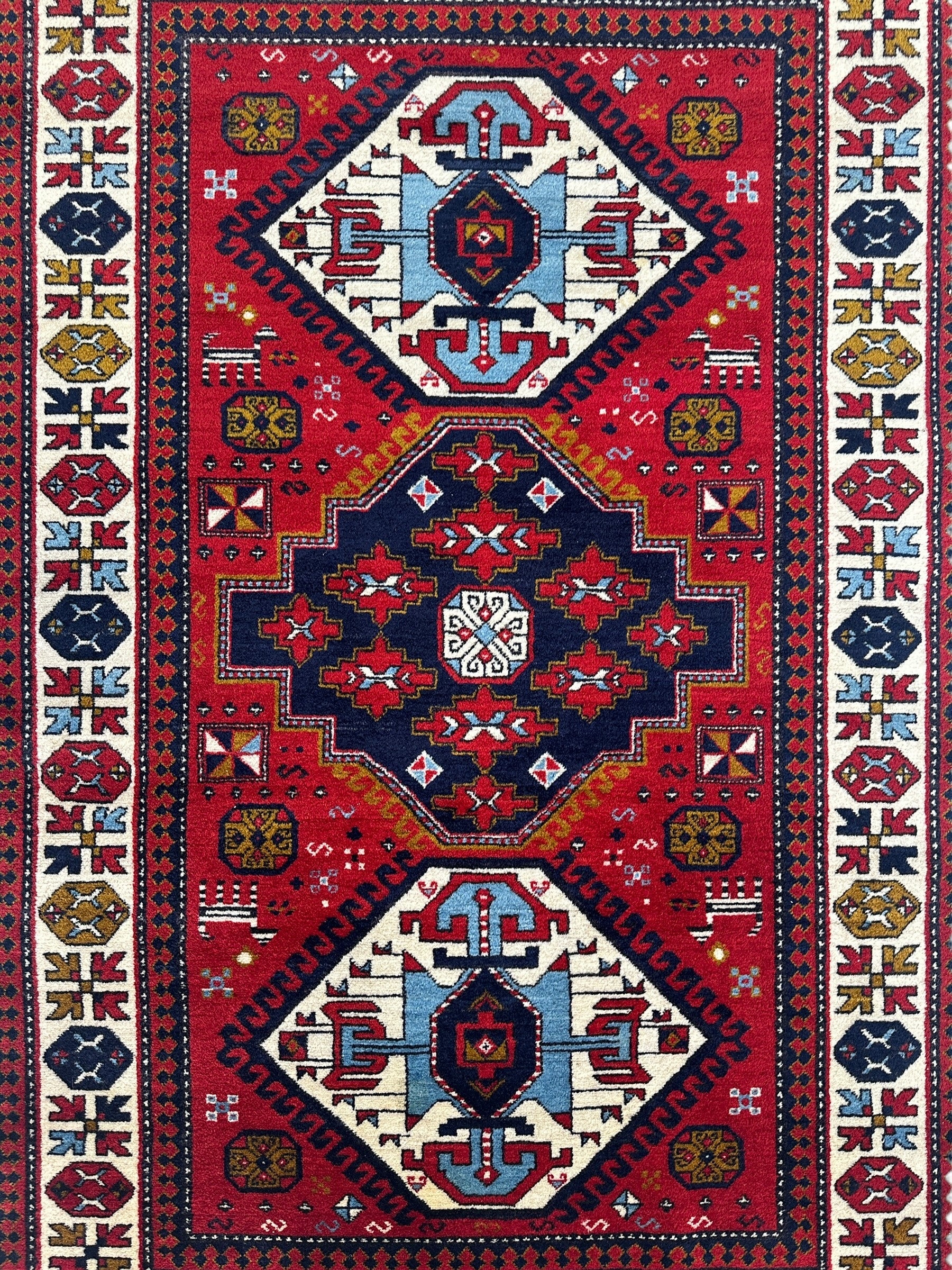 Armenian Yerevan Wool Rug – 4’6” x 6’11” – Hand-Knotted Geometric Design - Image 4