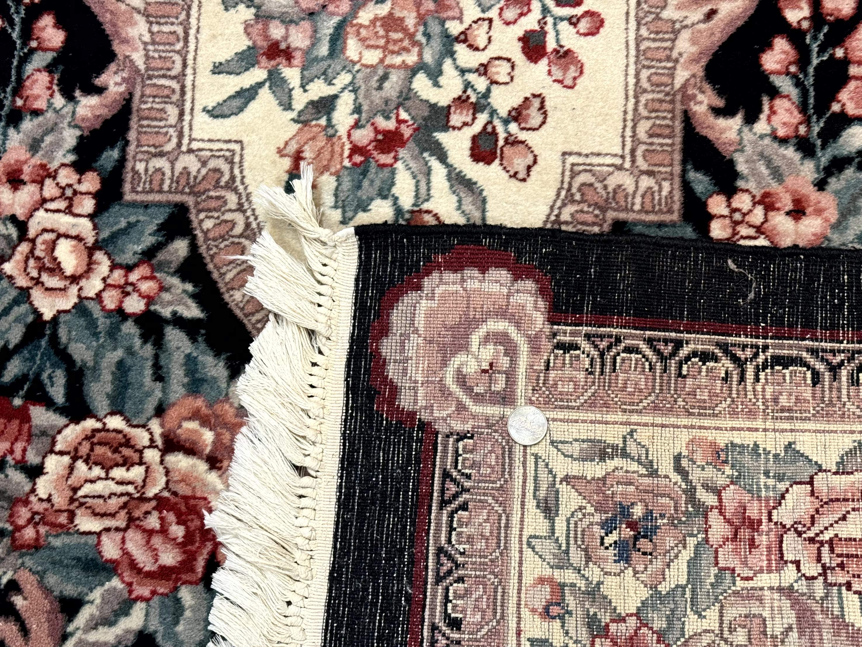 Aubusson Rug 4x6, Elegant European Floral Design, Black and Ivory, Fine 200 KPSI - Image 10