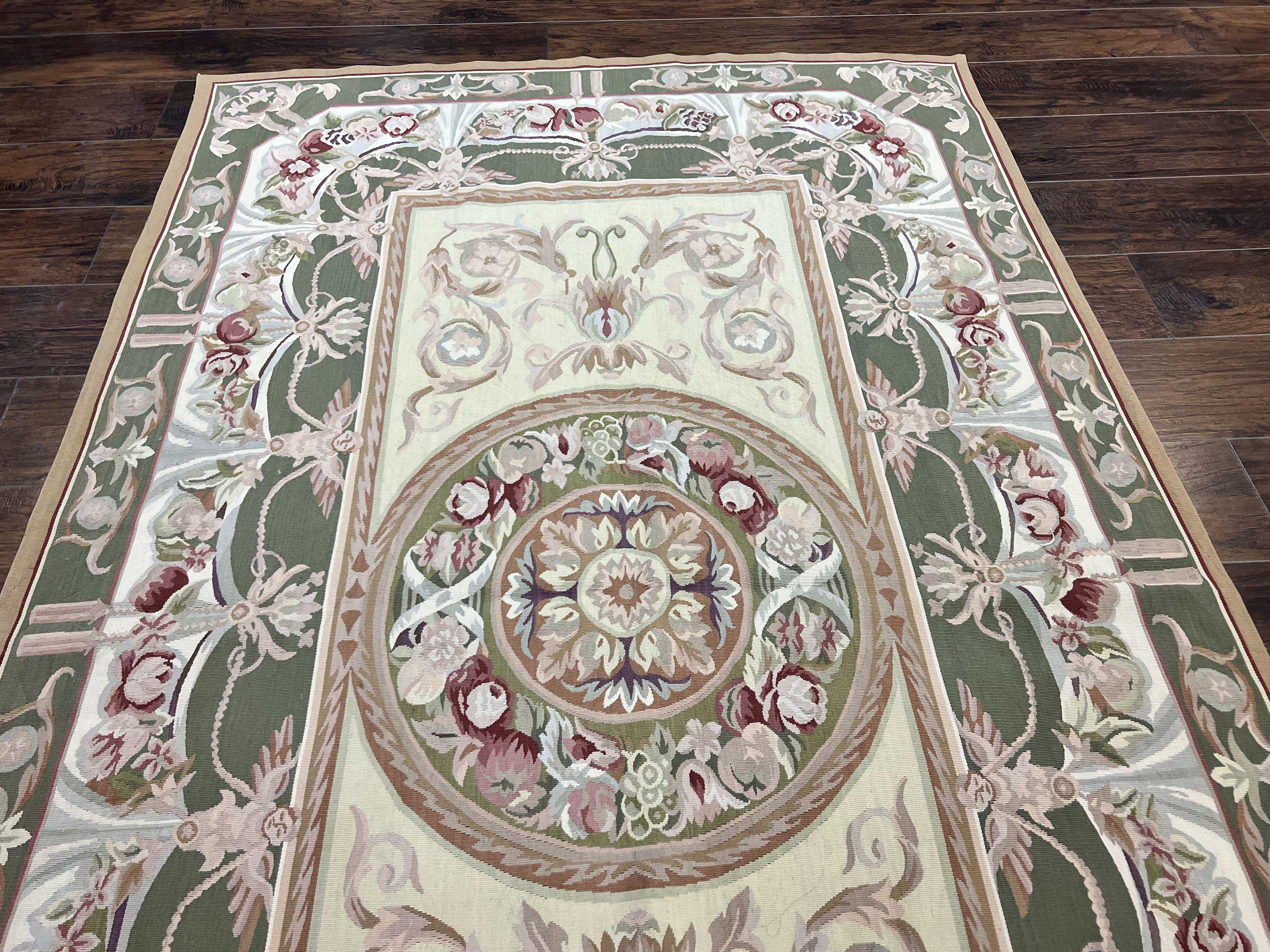 Aubusson Rug 5x8, Wool Handmade Vintage Carpet, Angel Motifs, Flatweave Rug 5 x 8, Medium Sized, European Design - Image 2