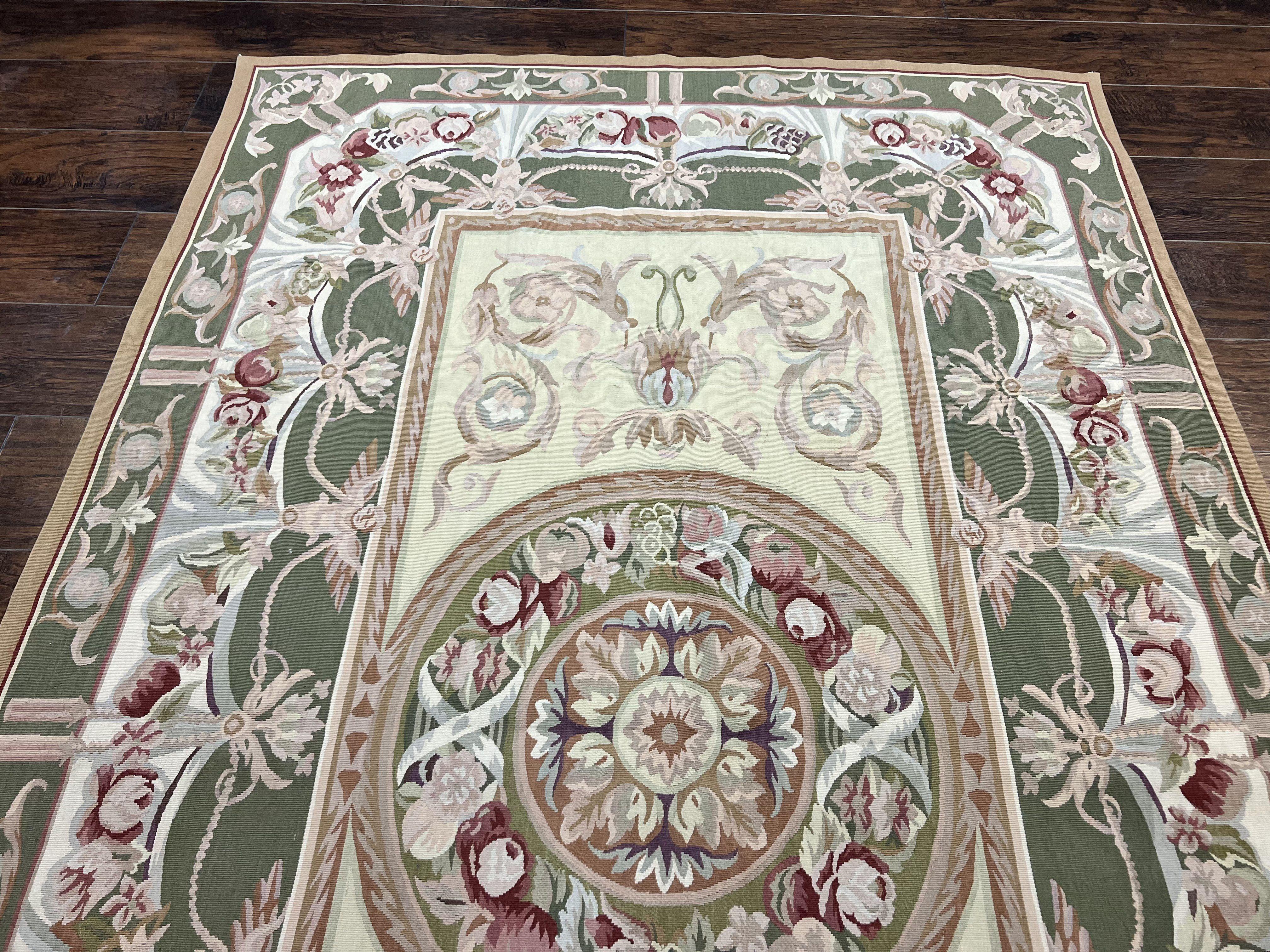 Aubusson Rug 5x8, Wool Handmade Vintage Carpet, Angel Motifs, Flatweave Rug 5 x 8, Medium Sized, European Design - Image 3