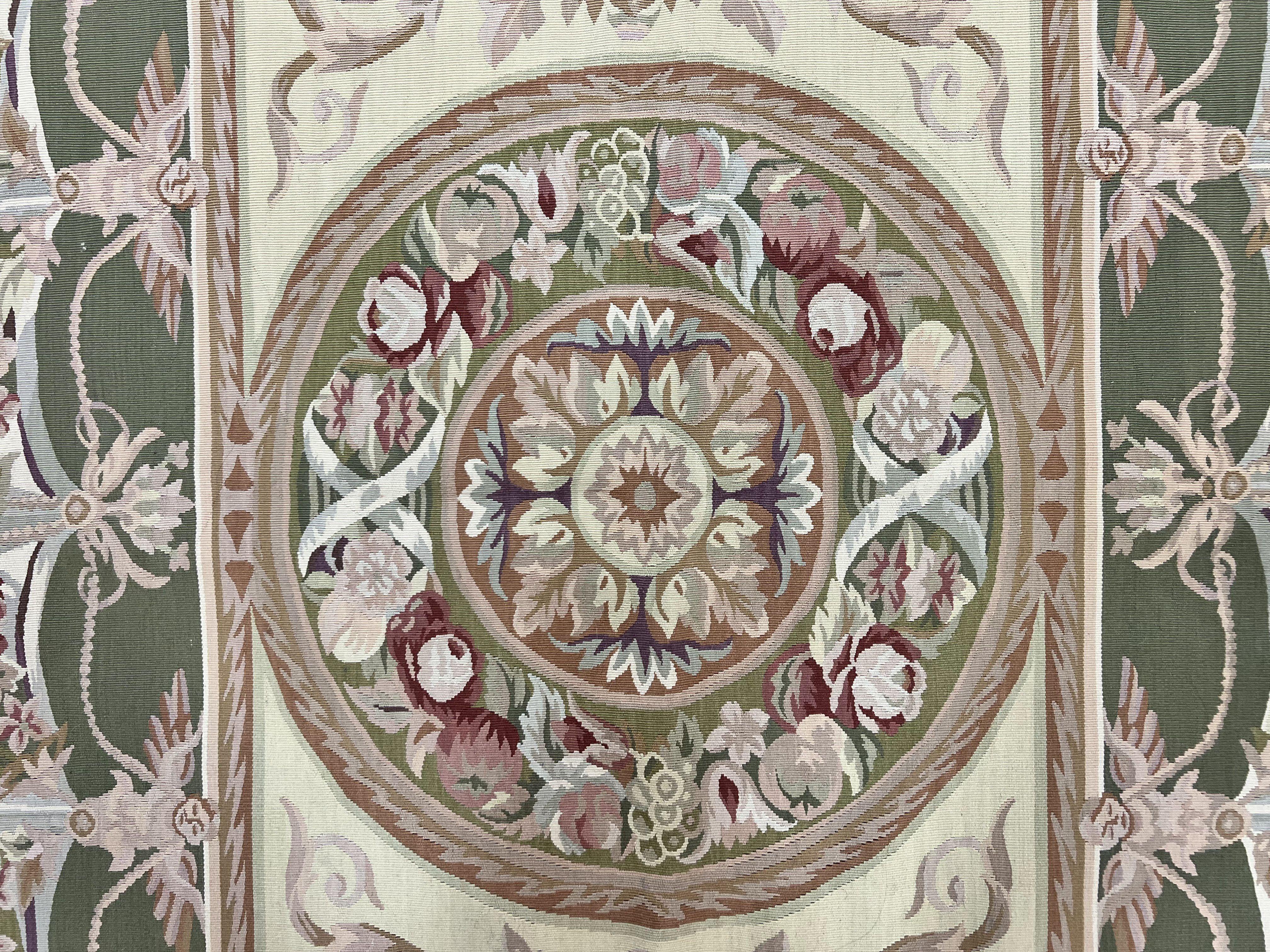Aubusson Rug 5x8, Wool Handmade Vintage Carpet, Angel Motifs, Flatweave Rug 5 x 8, Medium Sized, European Design - Image 4