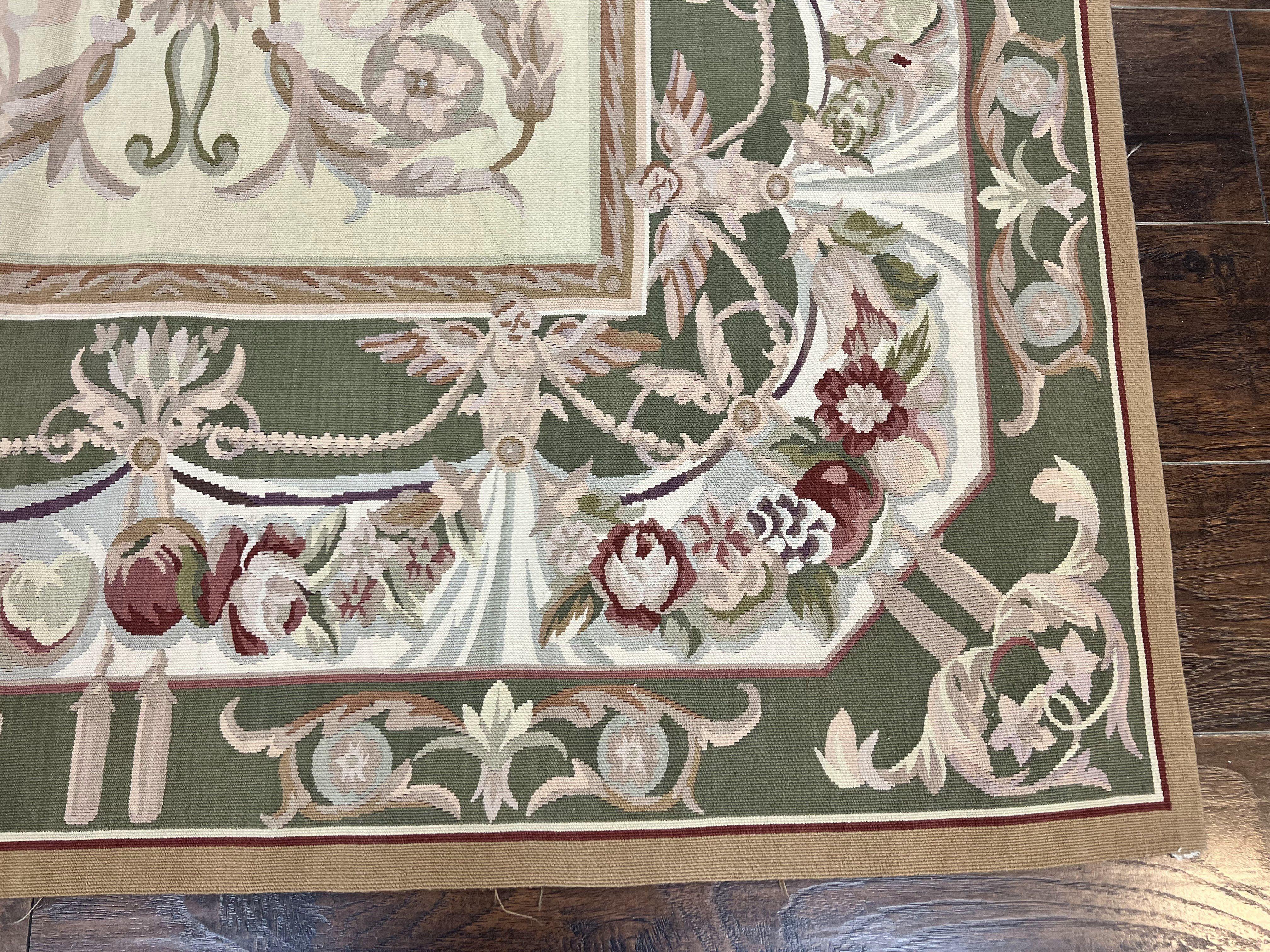 Aubusson Rug 5x8, Wool Handmade Vintage Carpet, Angel Motifs, Flatweave Rug 5 x 8, Medium Sized, European Design - Image 9