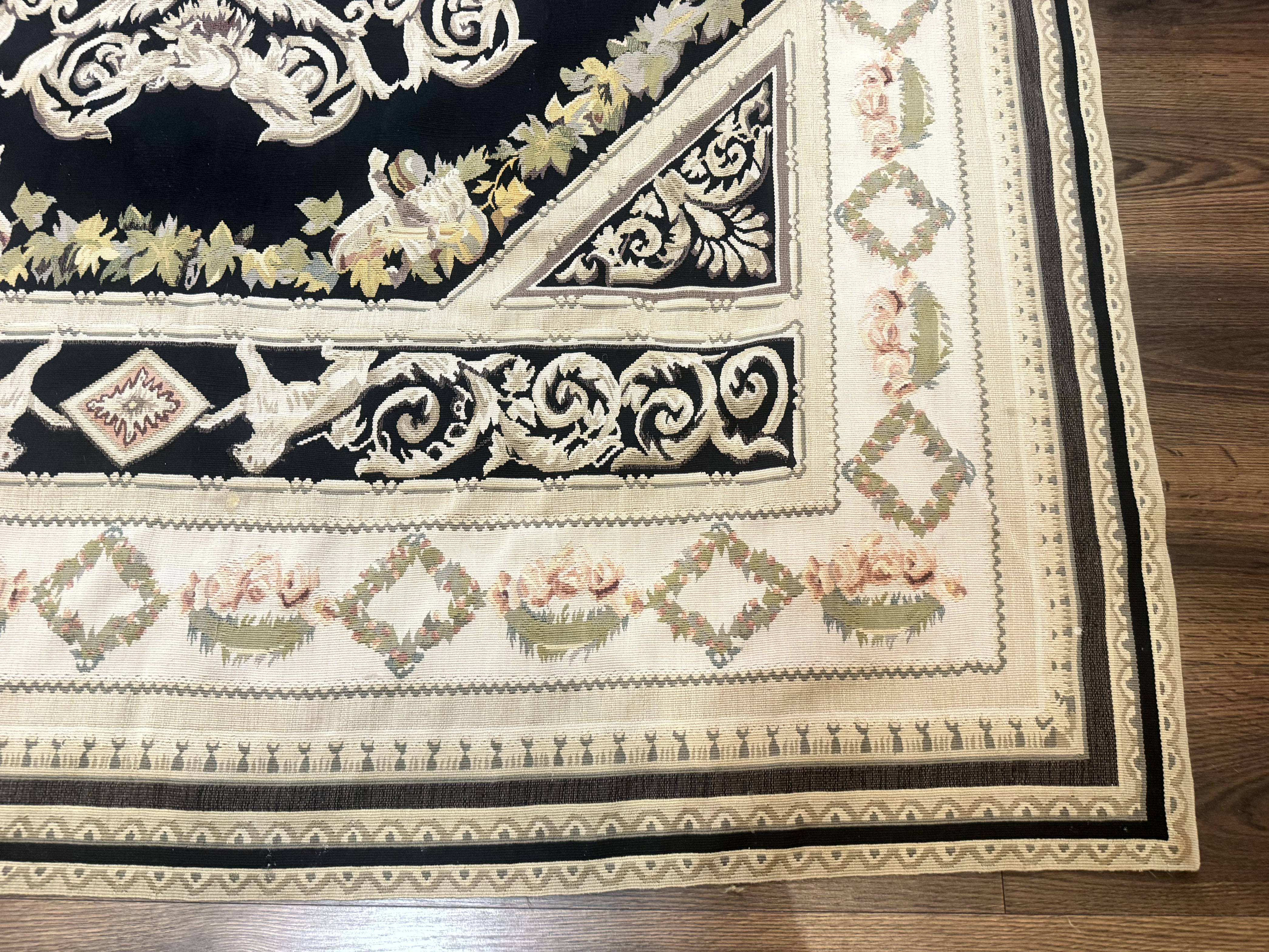 Aubusson Rug 6x8, European Design, Lion Pictorials, Black - Image 9
