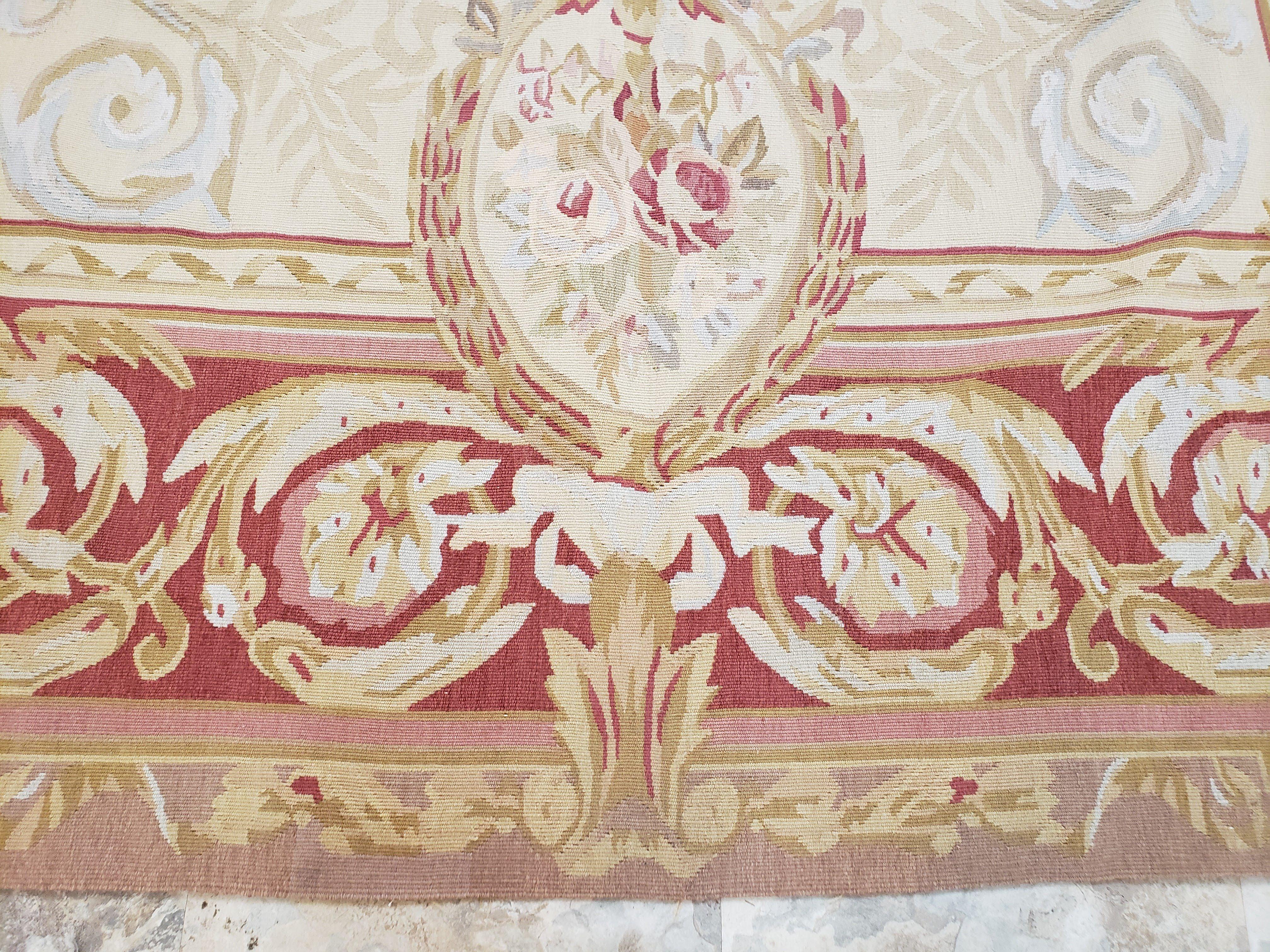 Aubusson Rug 6x9, Elegant Flatweave Rug, Aubusson Savonnerie 6 x 9 Flatweave Area Rug, Cream and Red, Wool Hand Woven Carpet, Medium Size - Image 5