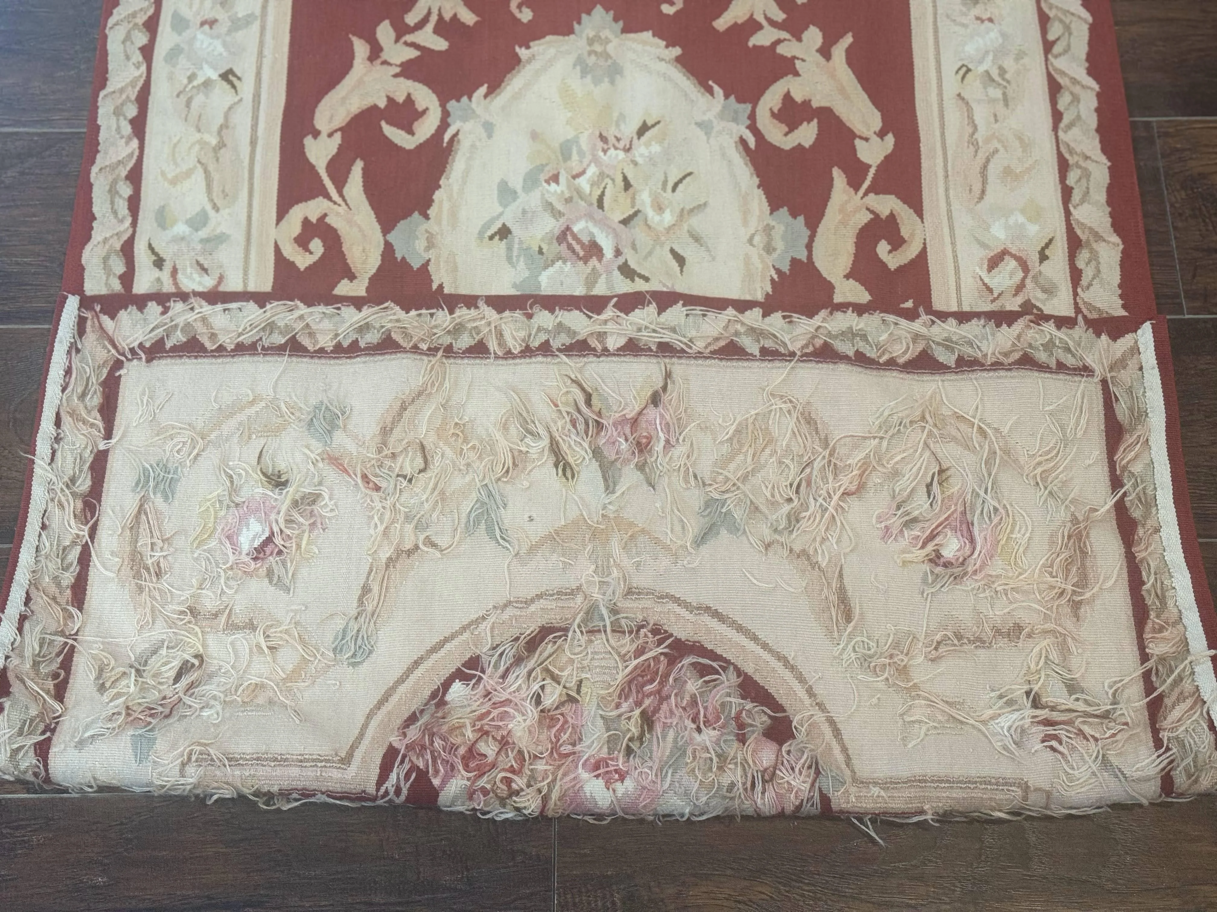 Aubusson Runner Rug 3x10, European Design, Red and Beige, Elegant, Handmade Wool Rug - Image 10