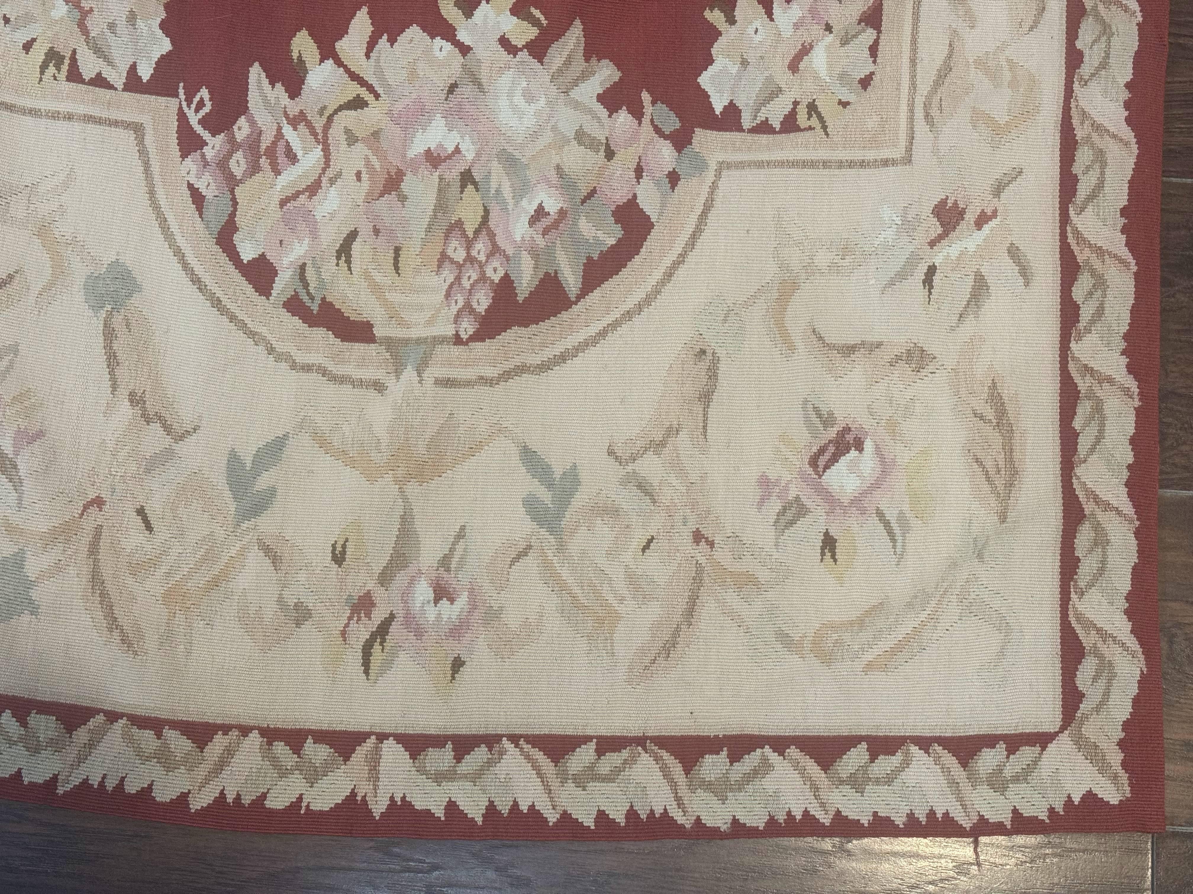 Aubusson Runner Rug 3x10, European Design, Red and Beige, Elegant, Handmade Wool Rug - Image 9