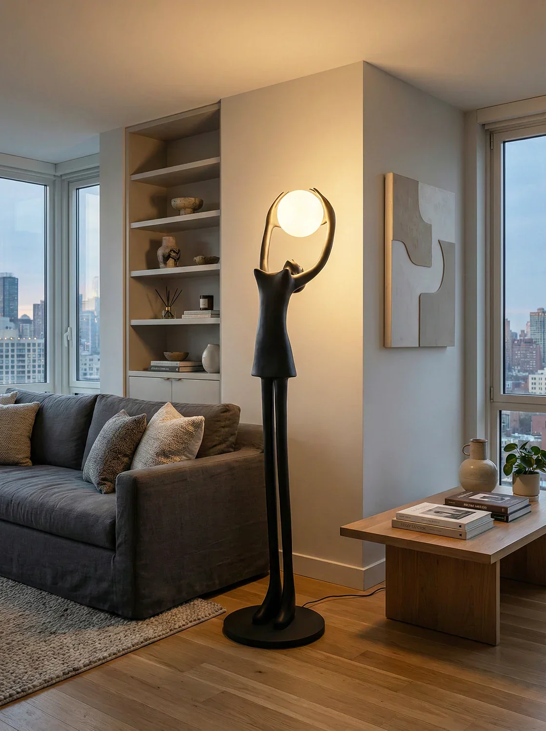 Ball Holding Sculpture Character Floor Lamp - Image 2
