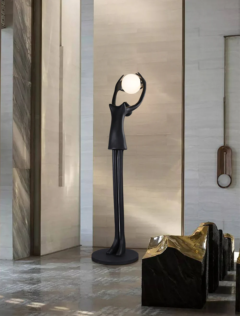 Ball Holding Sculpture Character Floor Lamp - Image 5