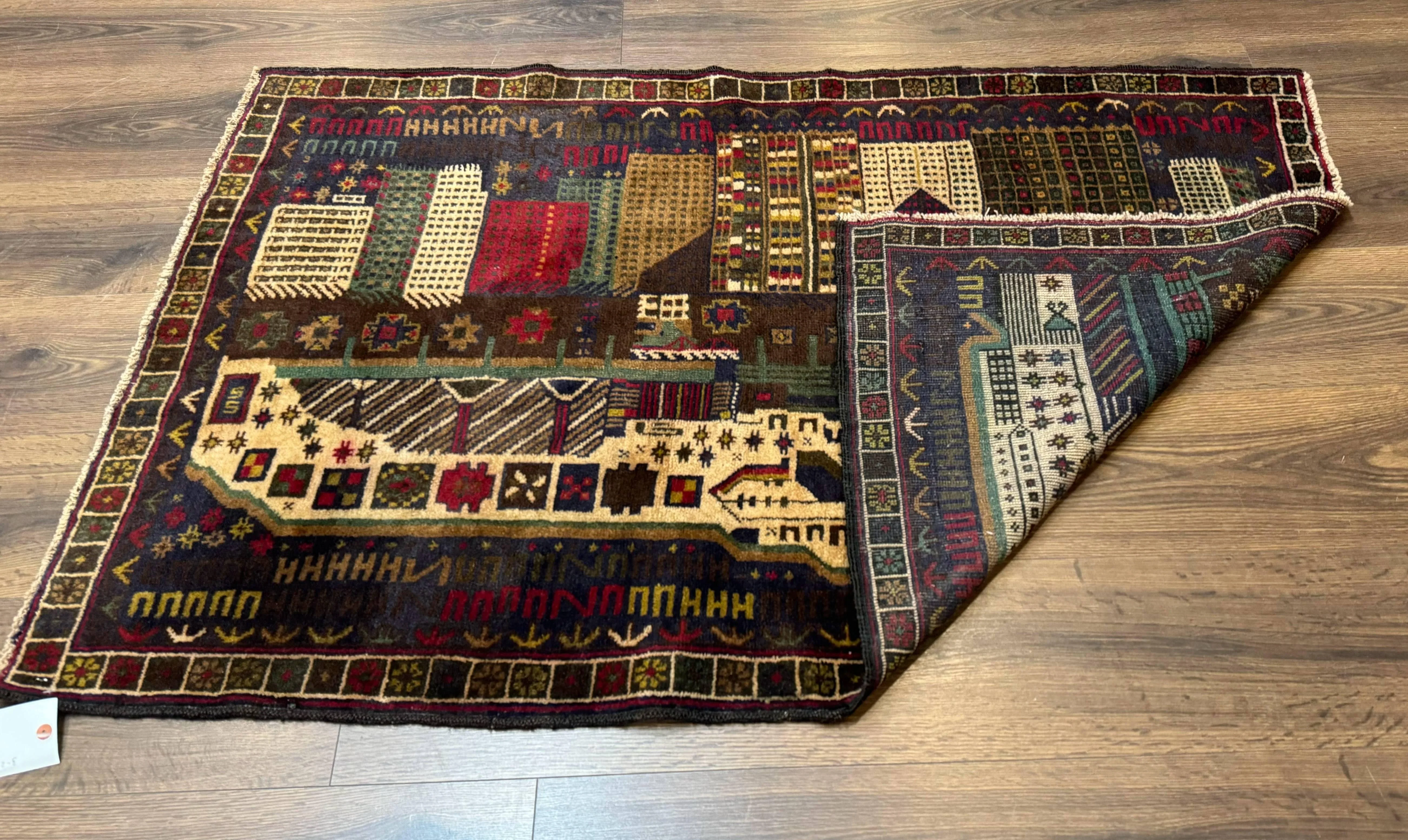Balouch Rug 3x5, Afghan Carpet, City Pictorial - Image 11