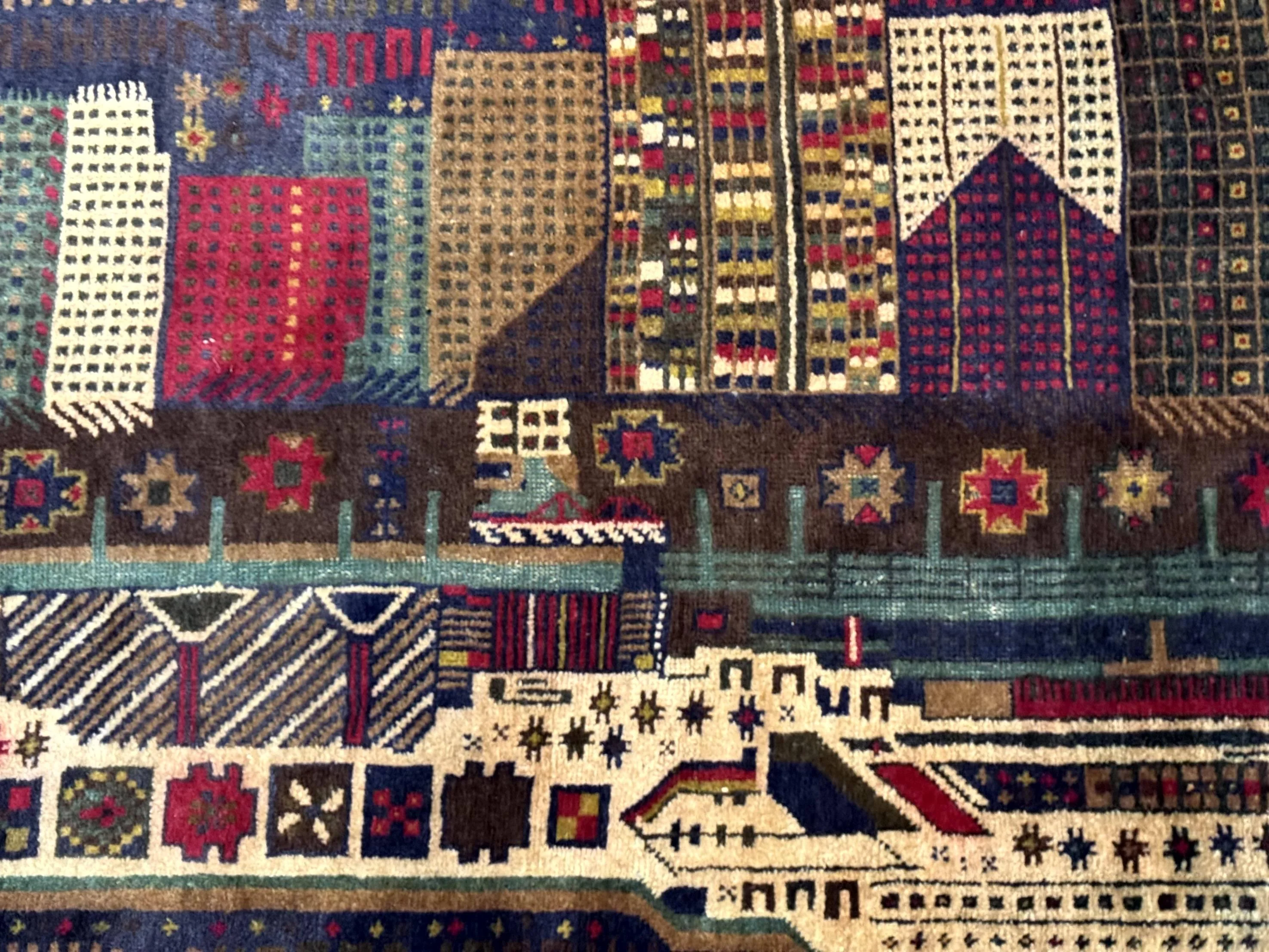 Balouch Rug 3x5, Afghan Carpet, City Pictorial - Image 2