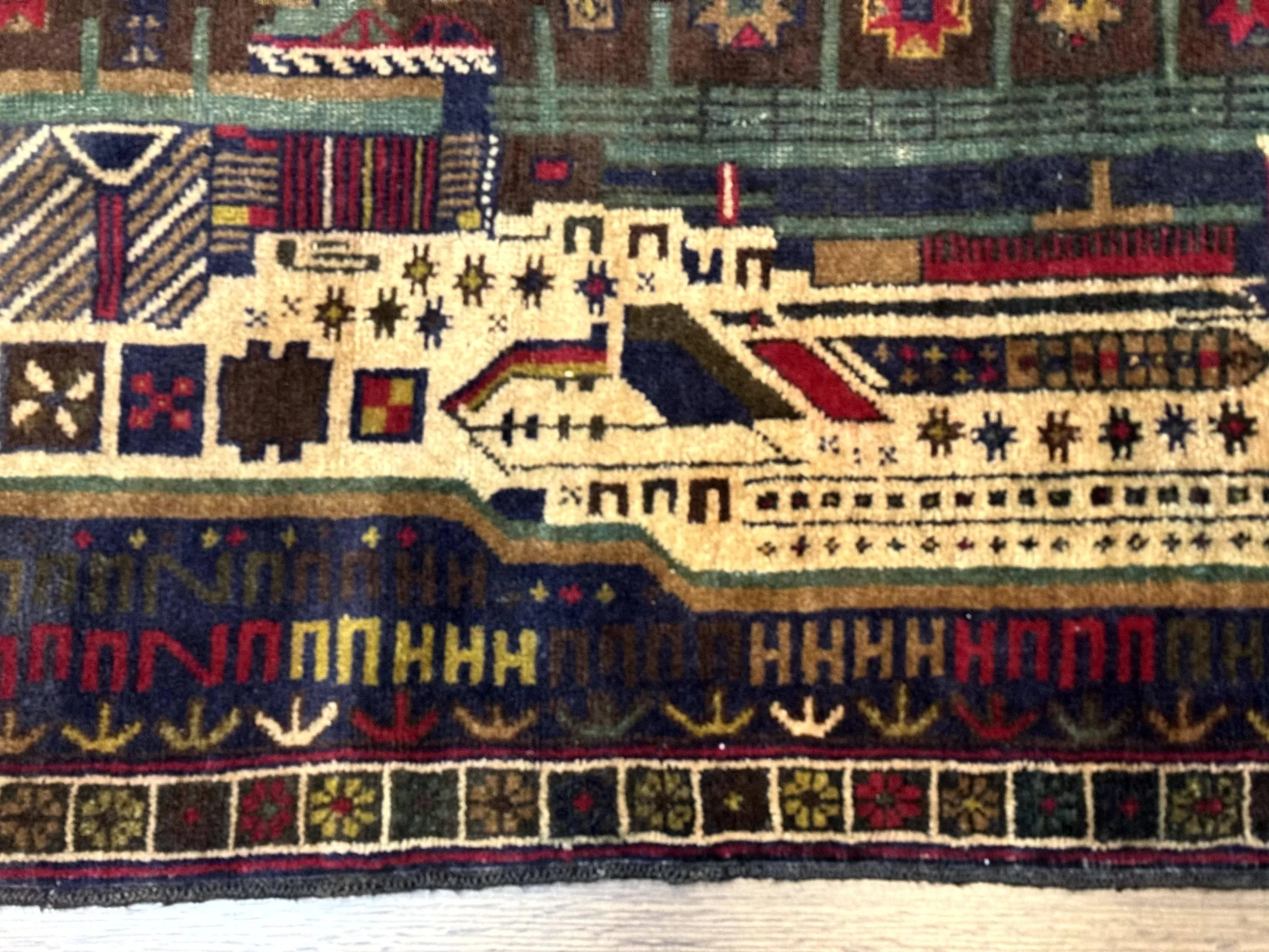 Balouch Rug 3x5, Afghan Carpet, City Pictorial - Image 5