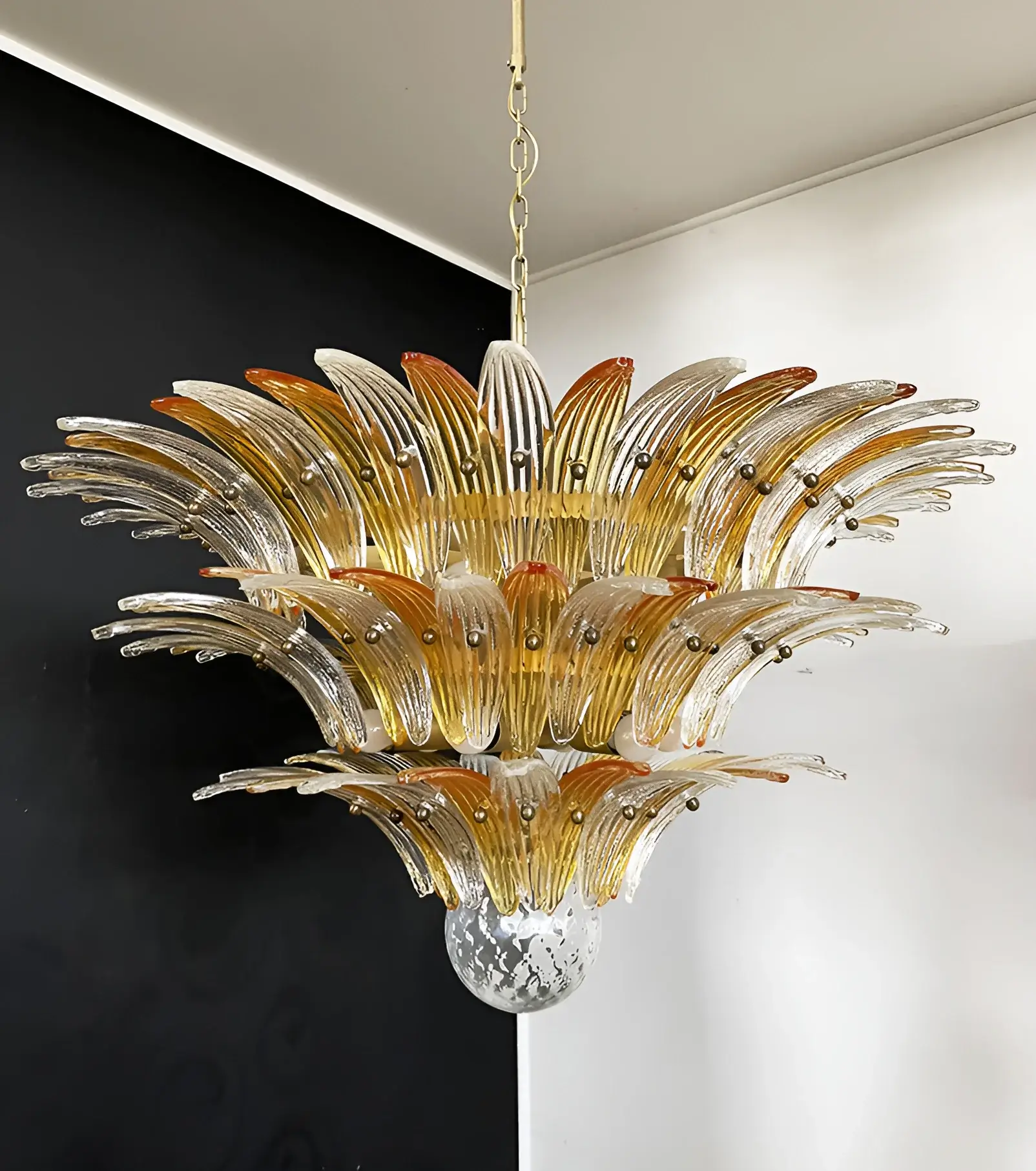 Beautifully Murano Palmette Amber Transparent Chandelier - Image 10
