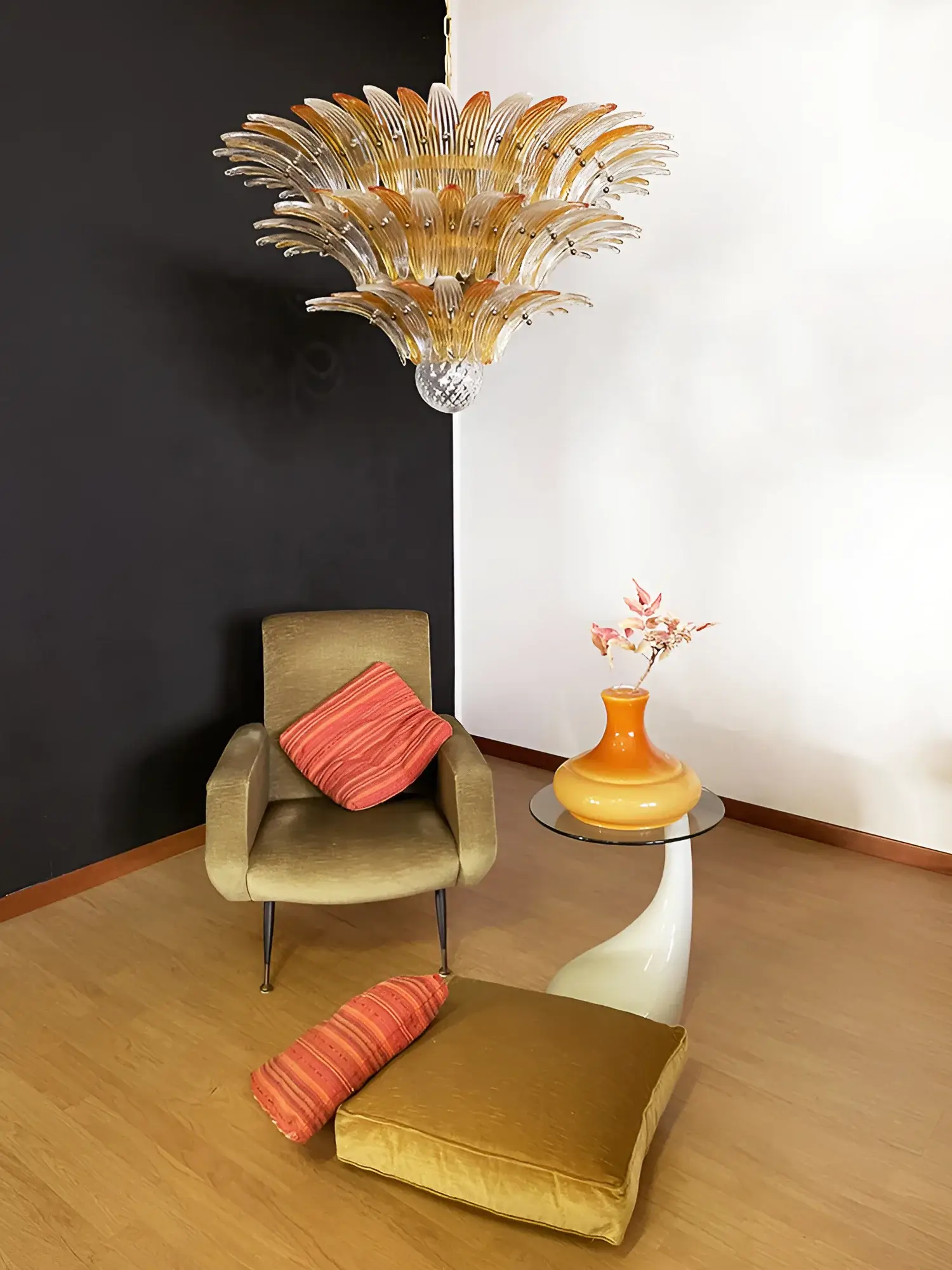 Beautifully Murano Palmette Amber Transparent Chandelier - Image 4