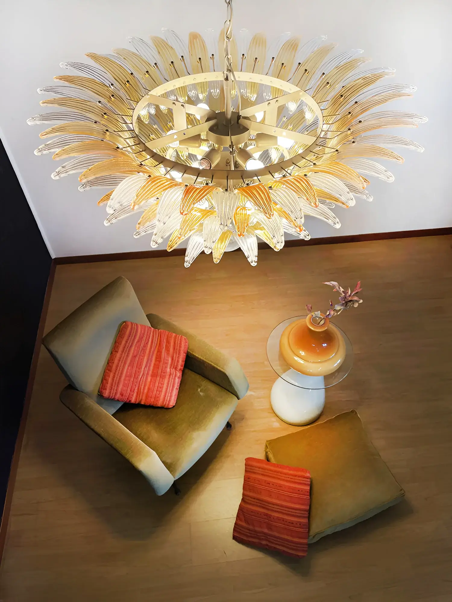 Beautifully Murano Palmette Amber Transparent Chandelier - Image 7