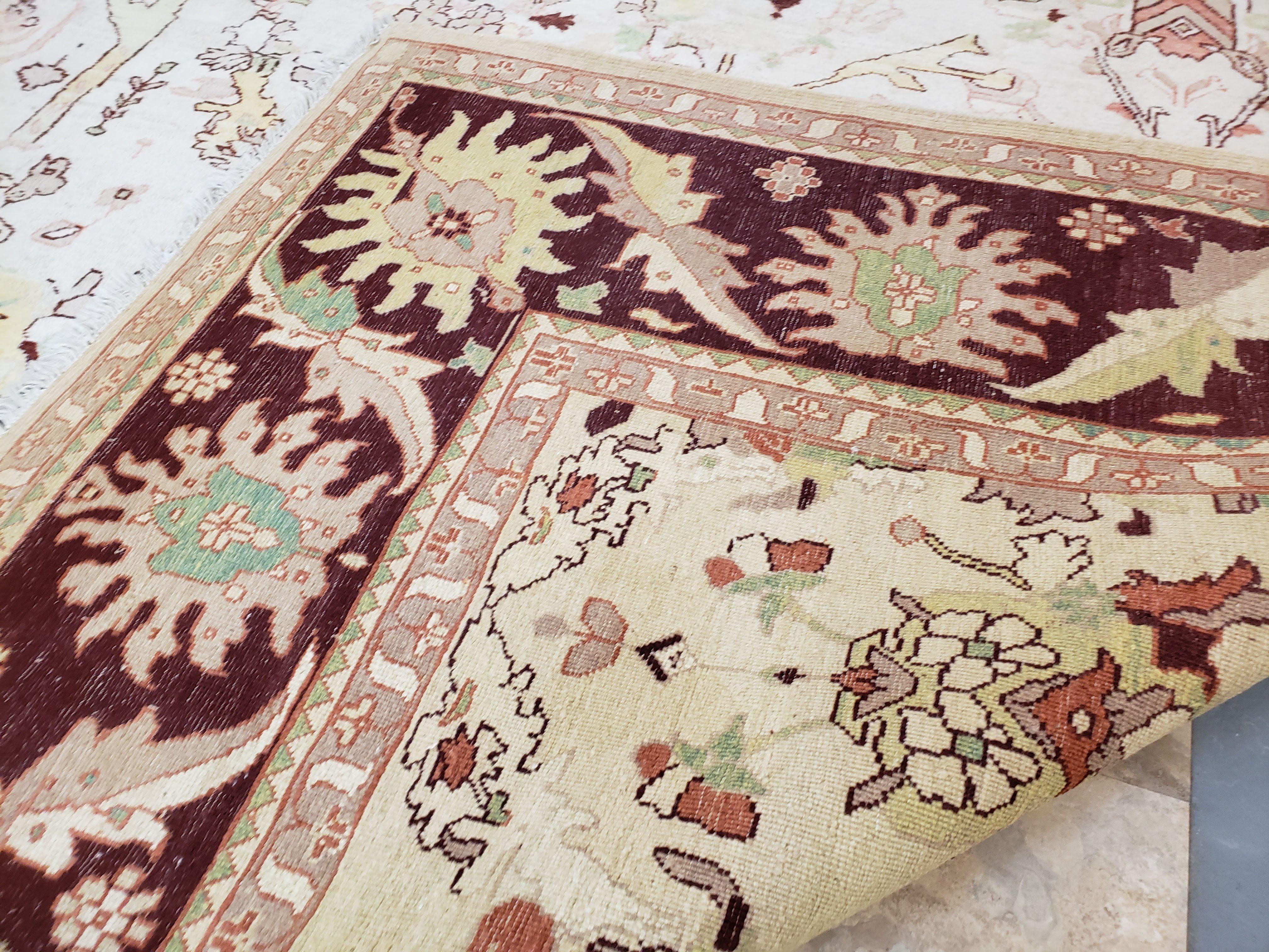 Beige and Maroon Peshawar Rug 10x15, Large Oushak Carpet, Pakistani Rug, Handmade Area Rug, Hand Knotted Rug, Living Room Rug, Nice Wool Rug - Image 10