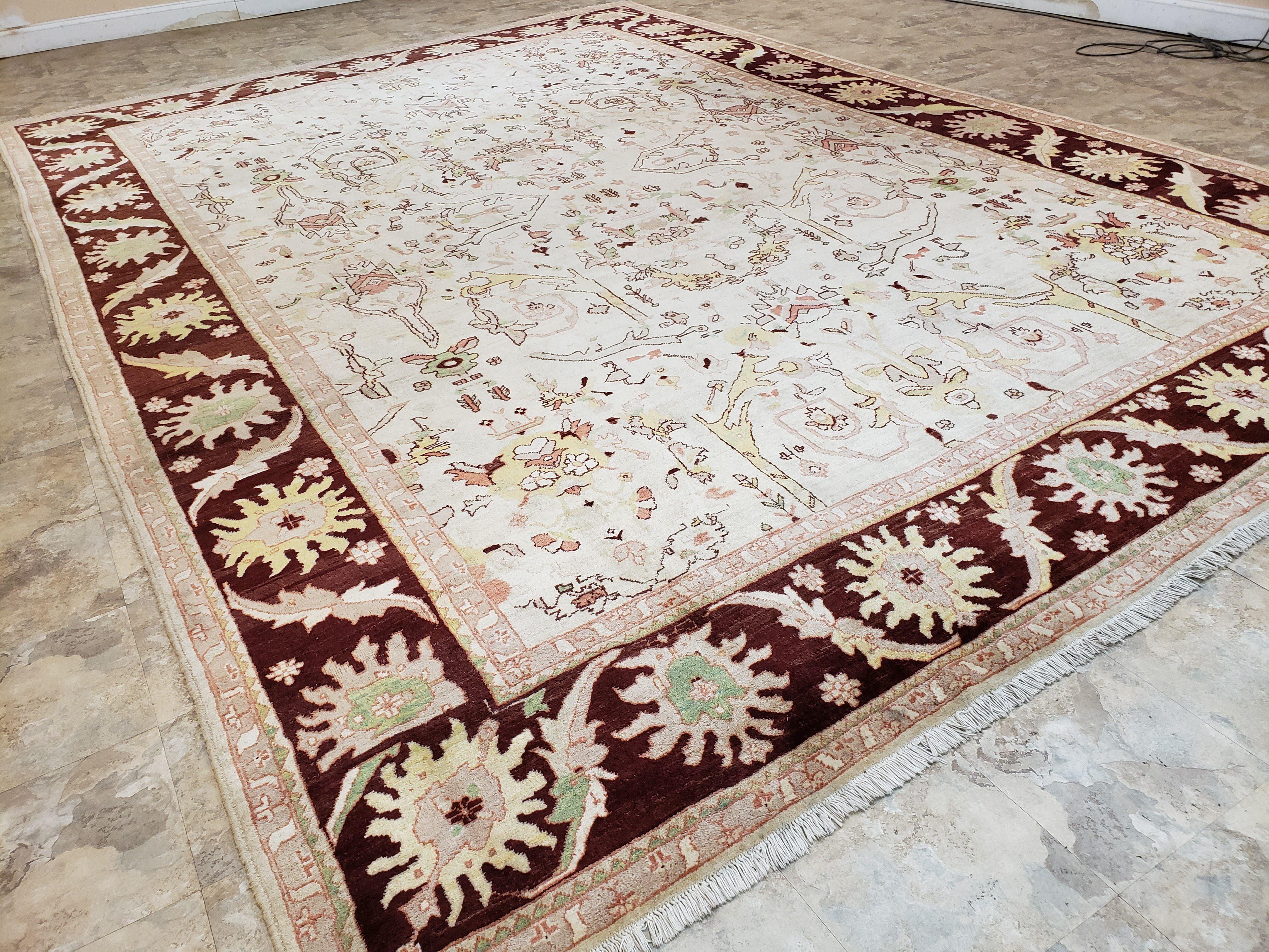 Beige and Maroon Peshawar Rug 10x15, Large Oushak Carpet, Pakistani Rug, Handmade Area Rug, Hand Knotted Rug, Living Room Rug, Nice Wool Rug - Image 11