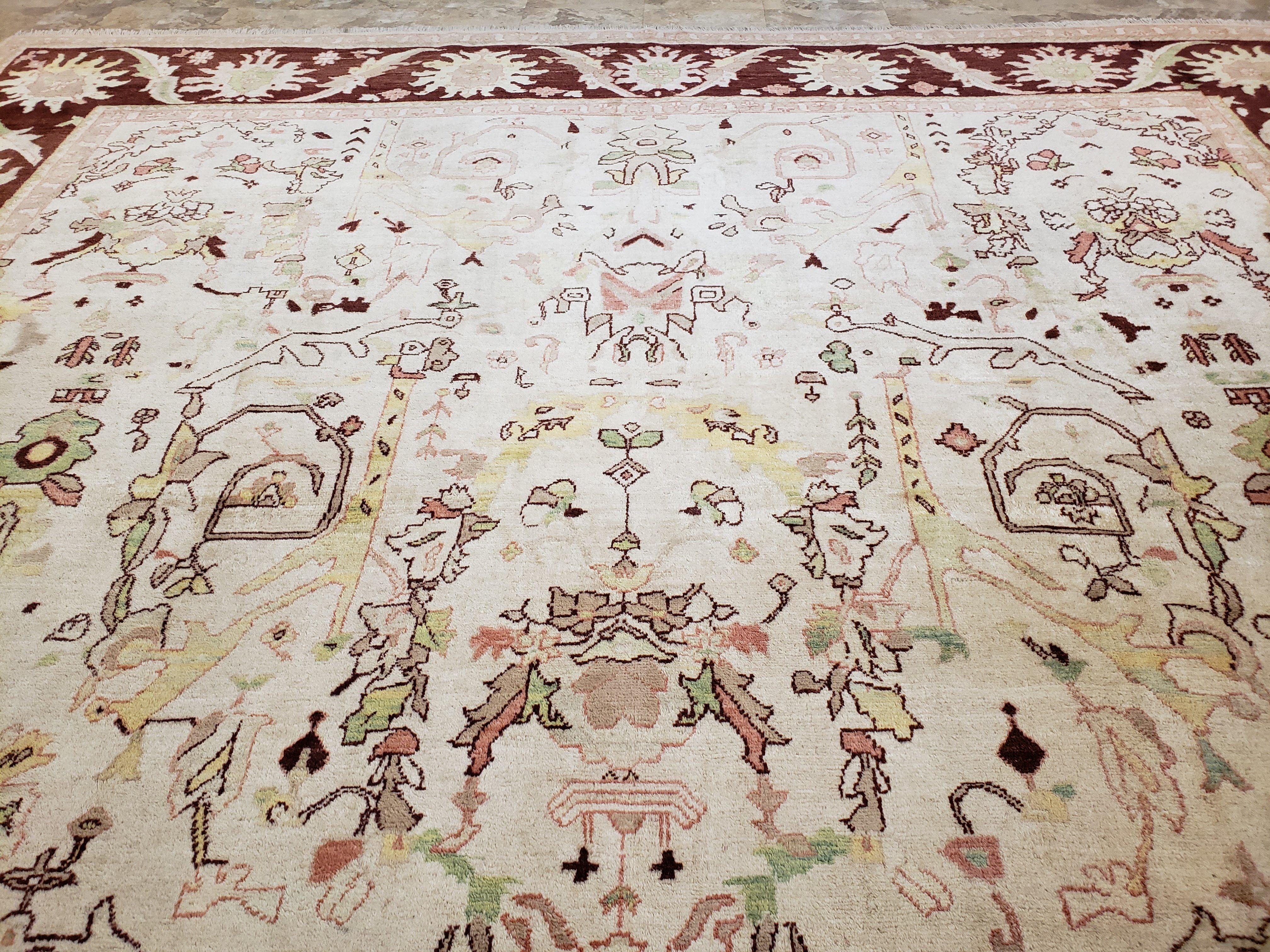 Beige and Maroon Peshawar Rug 10x15, Large Oushak Carpet, Pakistani Rug, Handmade Area Rug, Hand Knotted Rug, Living Room Rug, Nice Wool Rug - Image 12