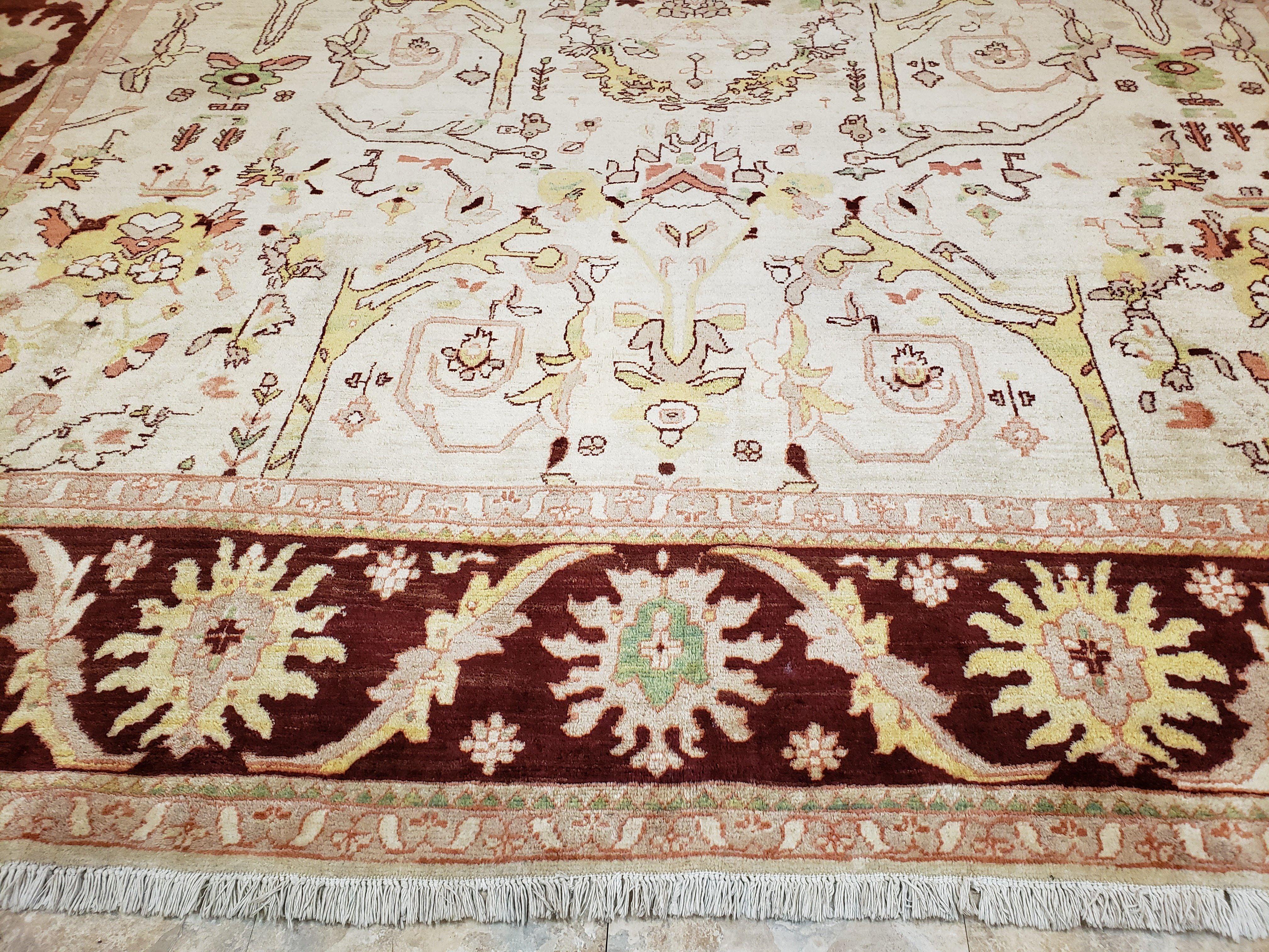 Beige and Maroon Peshawar Rug 10x15, Large Oushak Carpet, Pakistani Rug, Handmade Area Rug, Hand Knotted Rug, Living Room Rug, Nice Wool Rug - Image 5