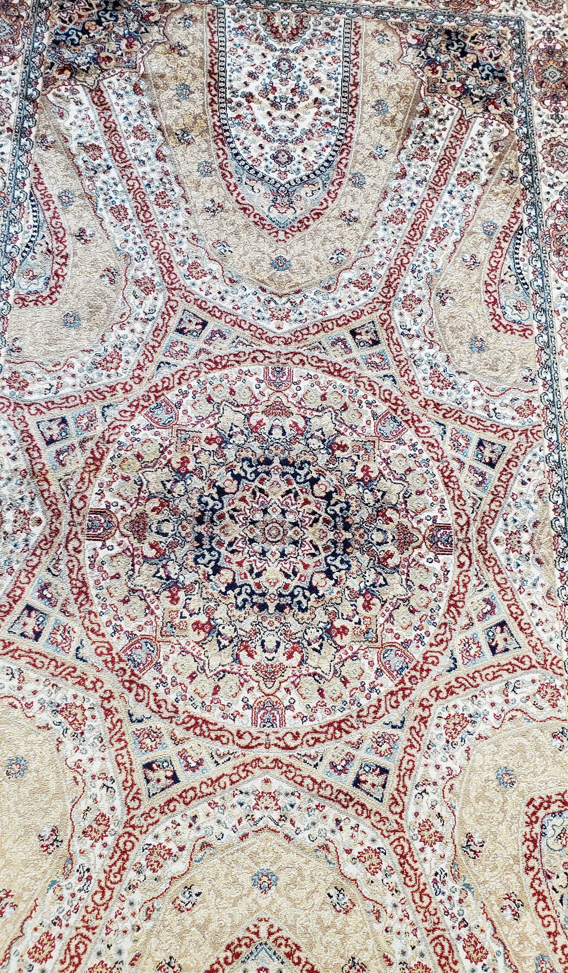 Beige & Cream Small Turkish Silk Rug, Bamboo Silk, Power-Loomed, Persian Design, High Quality, Soft Accent Rug, 3x5 ft, 2' 8" x 4' 11" - Image 8
