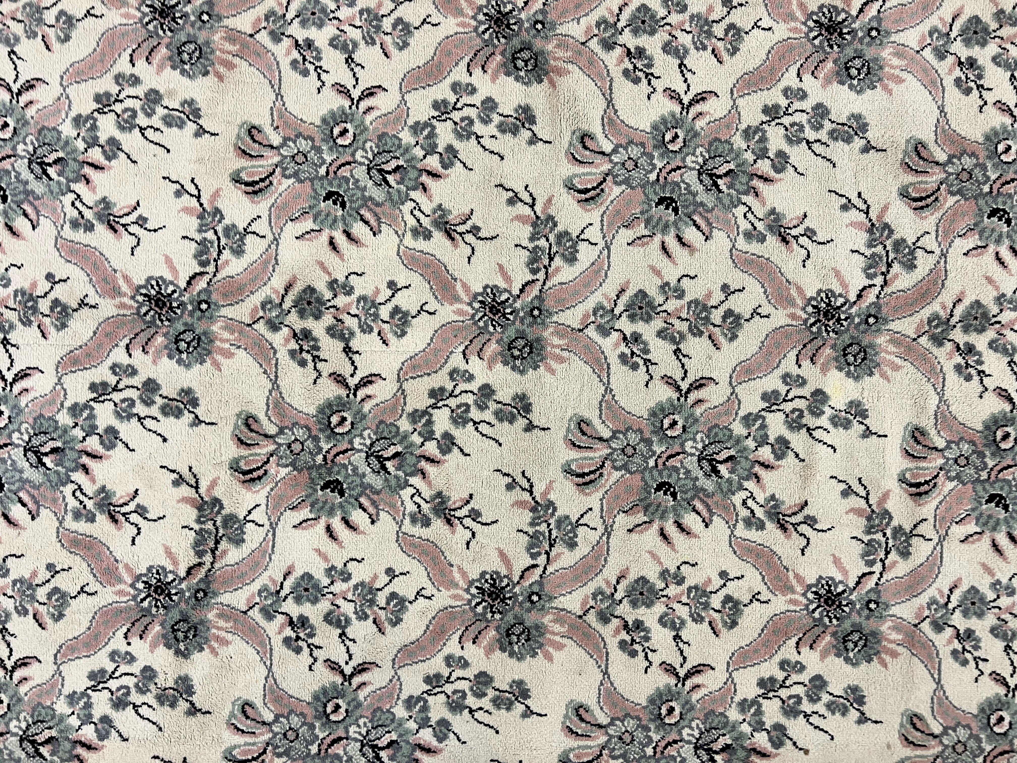 Belgium Power Loomed Rug 8x11, Ivory and Green, Wool Carpet, Floral - Image 4
