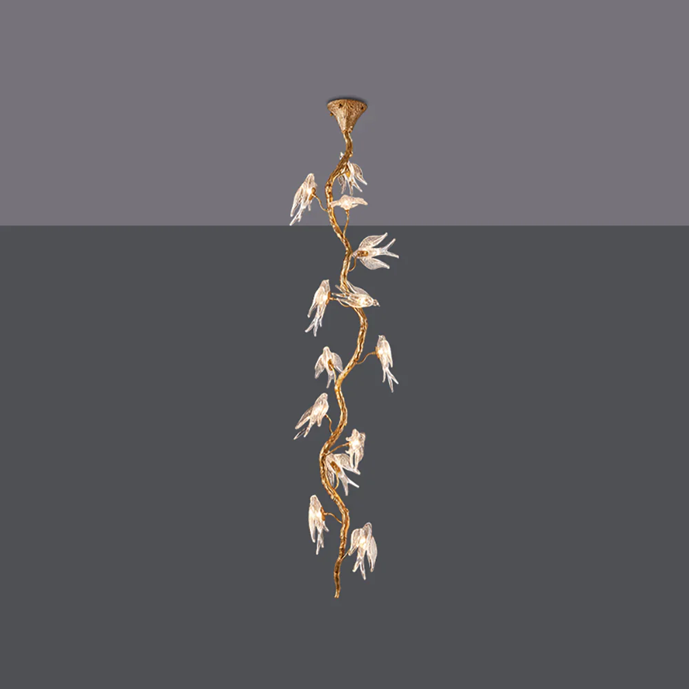 Bird Glass Tree Branch Long Staircase Chandelier - Image 11