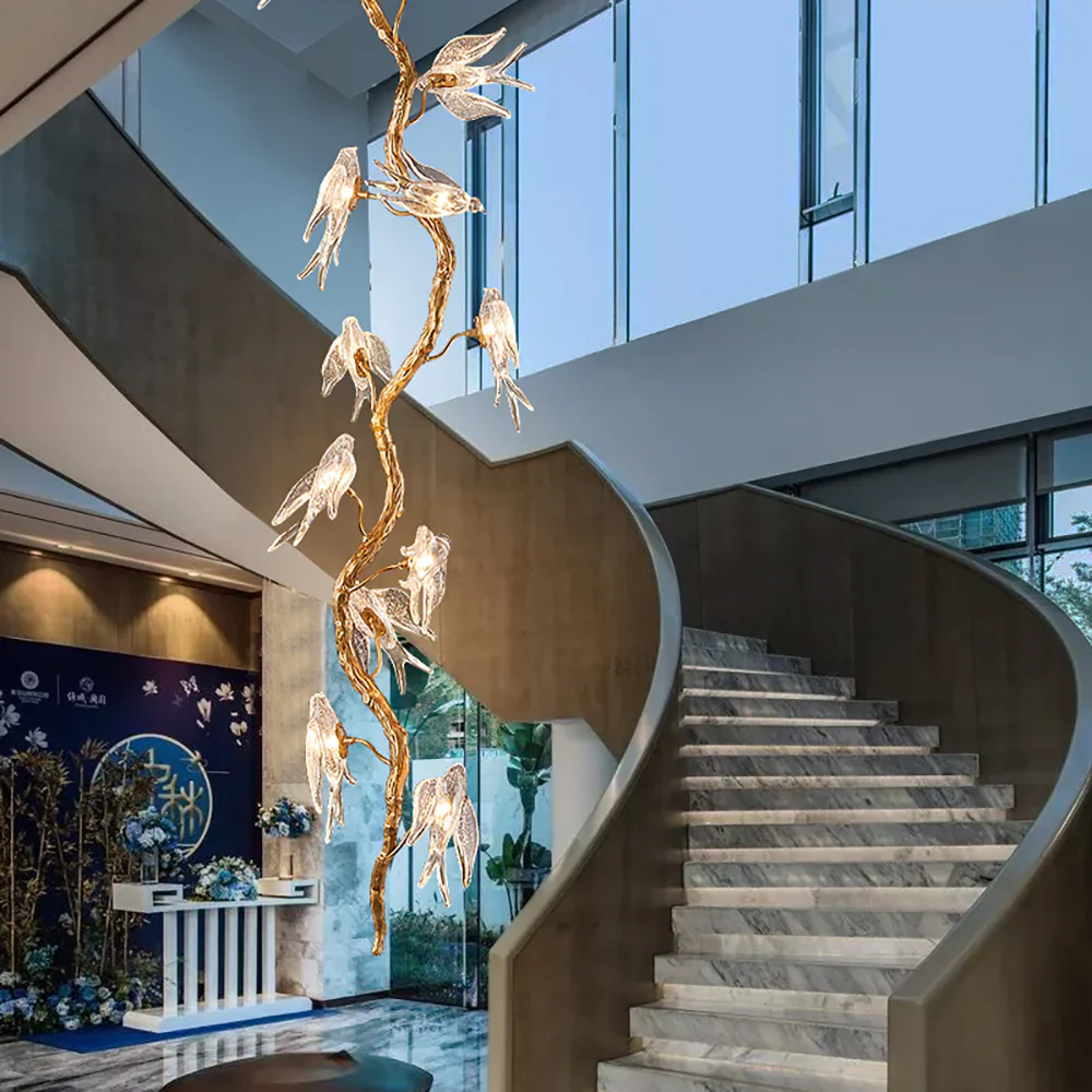 Bird Glass Tree Branch Long Staircase Chandelier - Image 7