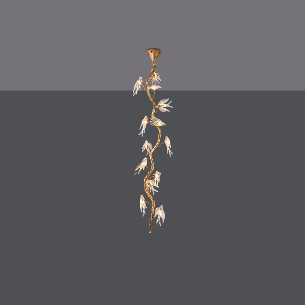 Bird Glass Tree Branch Long Staircase Chandelier - Image 9