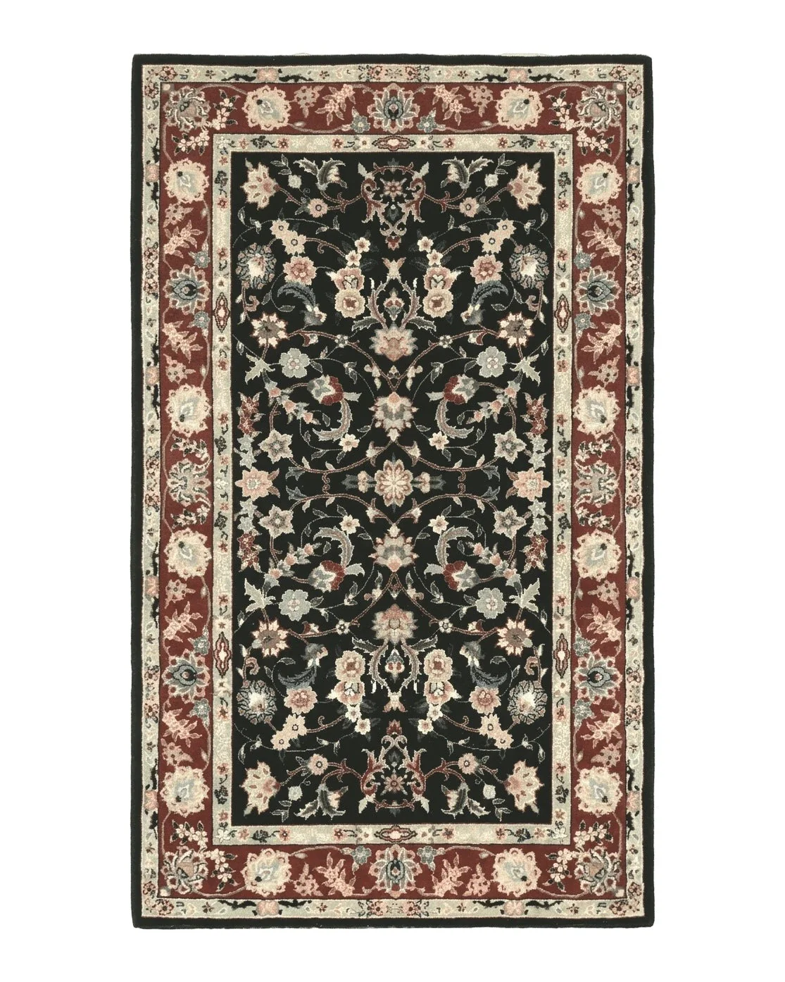 Black Sino Persian Rug 3x5, Wool with Silk Highlights, Floral, Fine 170 KPSI