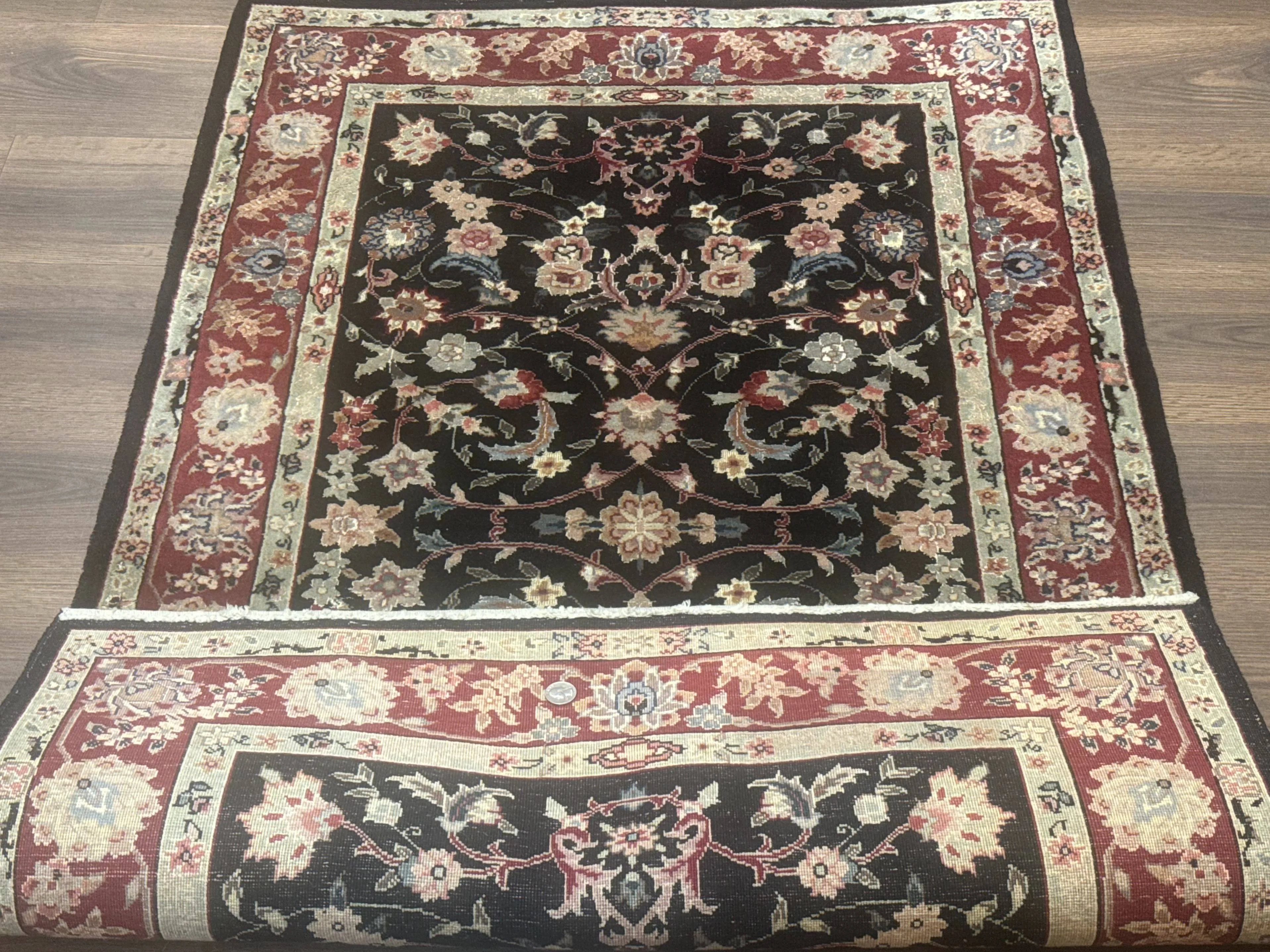 Black Sino Persian Rug 3x5, Wool with Silk Highlights, Floral, Fine 170 KPSI - Image 11