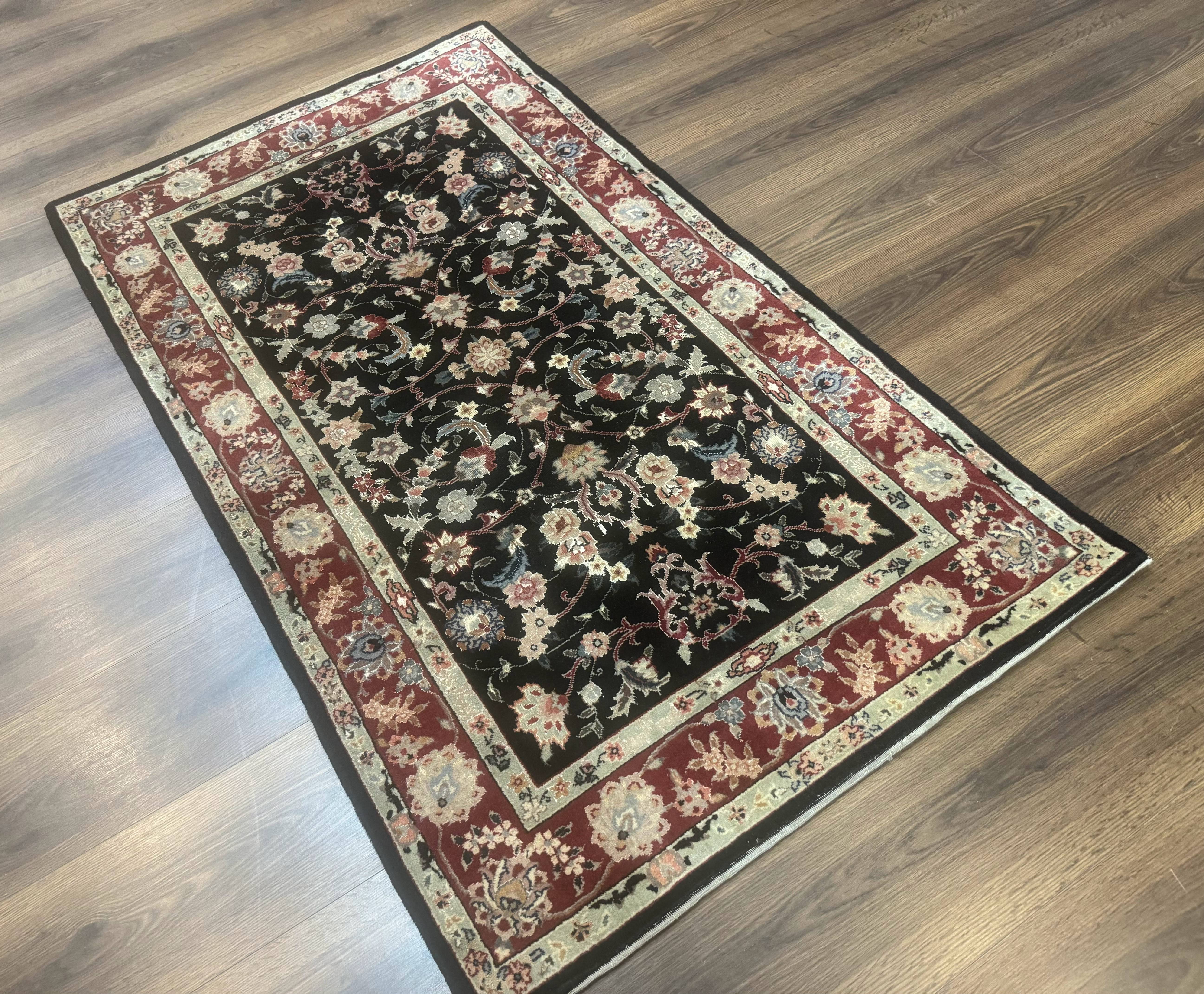 Black Sino Persian Rug 3x5, Wool with Silk Highlights, Floral, Fine 170 KPSI - Image 12