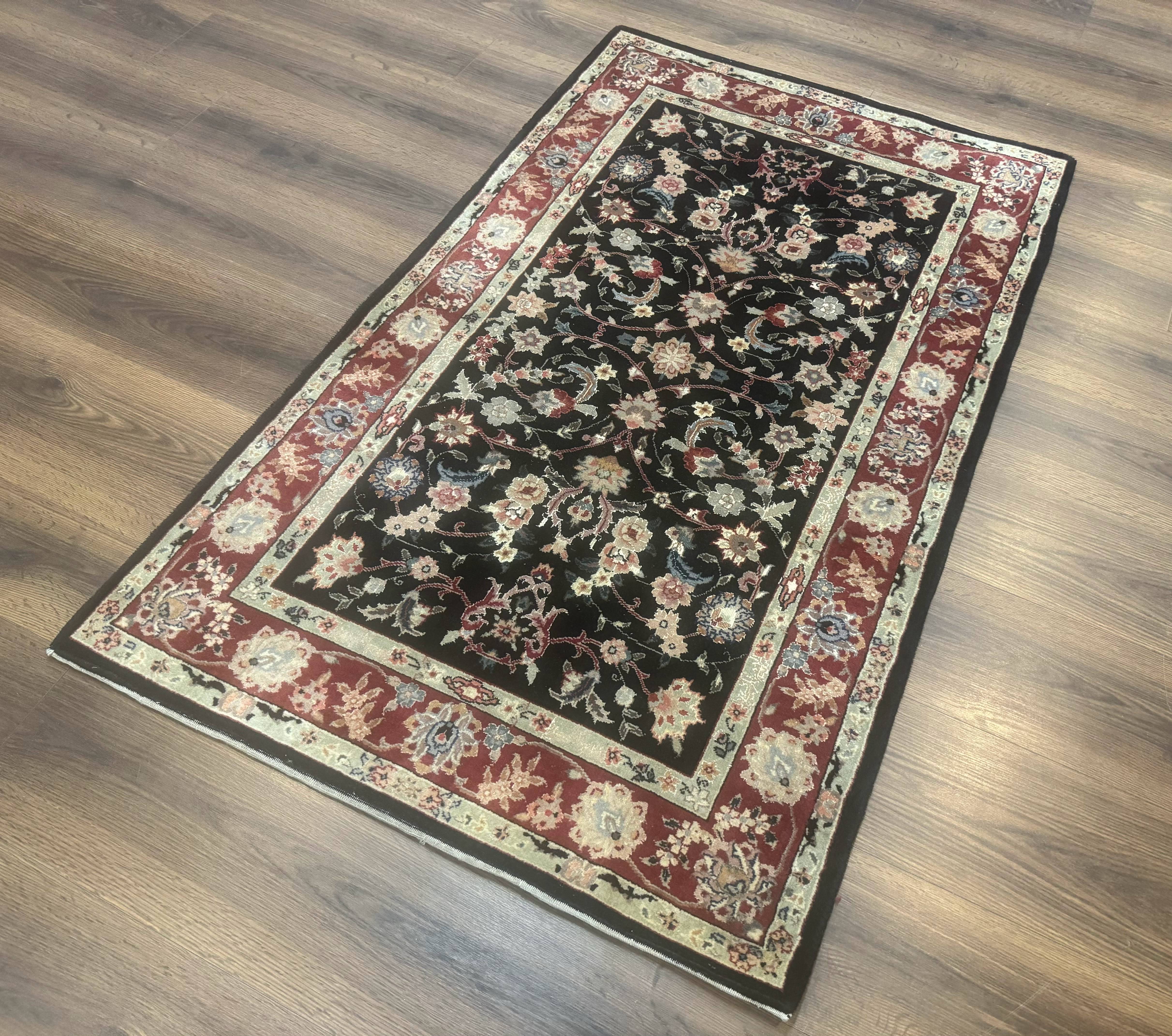 Black Sino Persian Rug 3x5, Wool with Silk Highlights, Floral, Fine 170 KPSI - Image 13