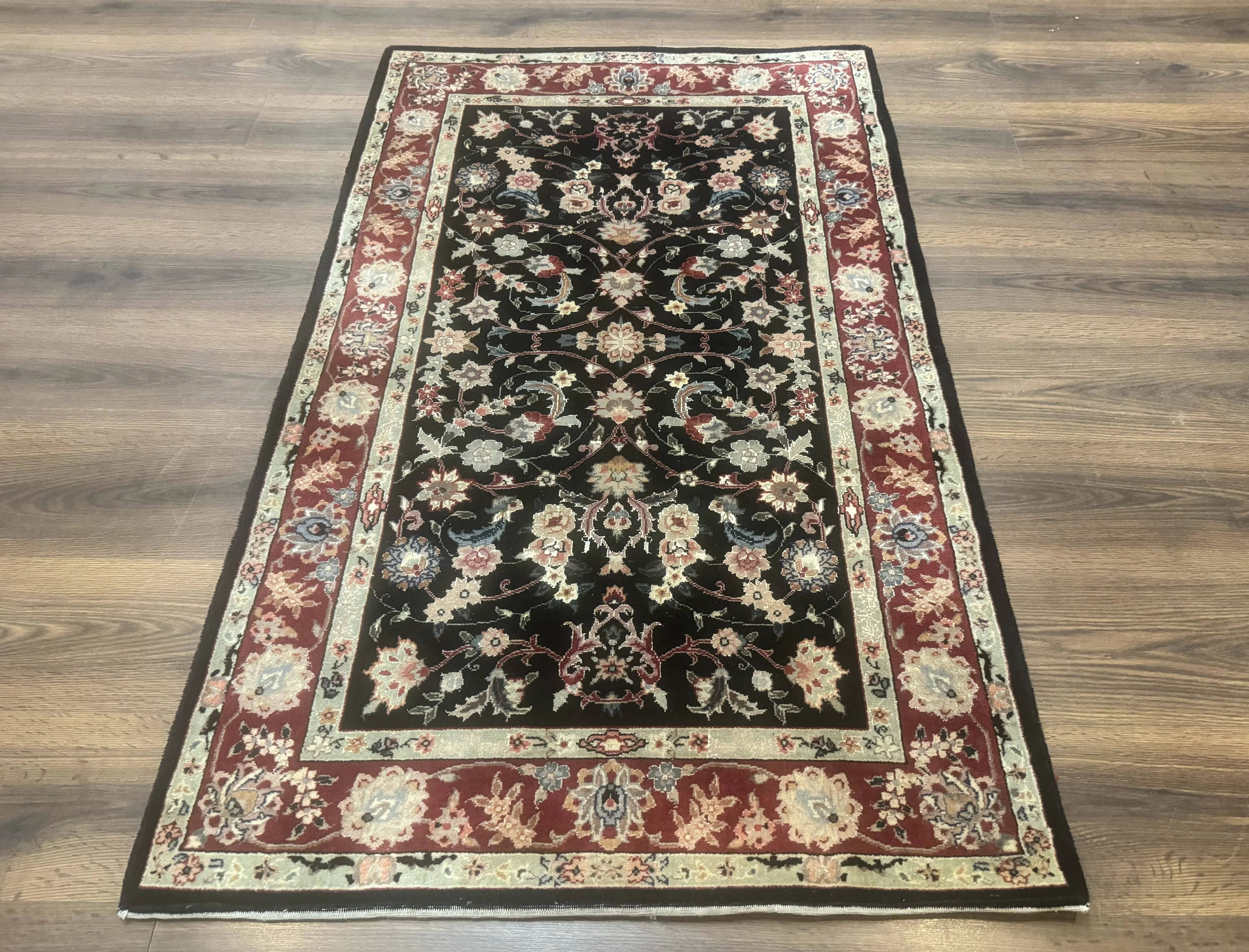 Black Sino Persian Rug 3x5, Wool with Silk Highlights, Floral, Fine 170 KPSI - Image 2