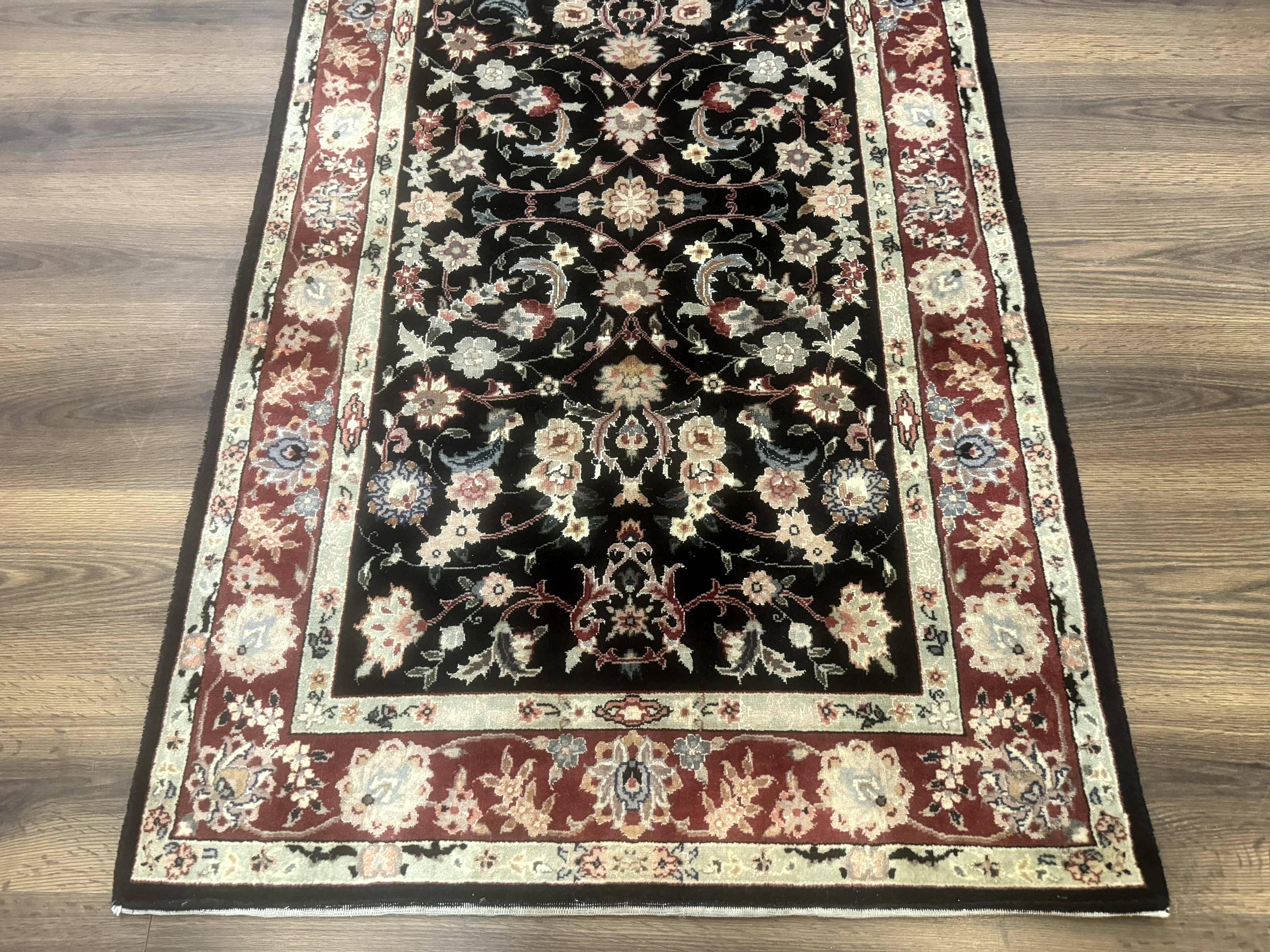 Black Sino Persian Rug 3x5, Wool with Silk Highlights, Floral, Fine 170 KPSI - Image 5