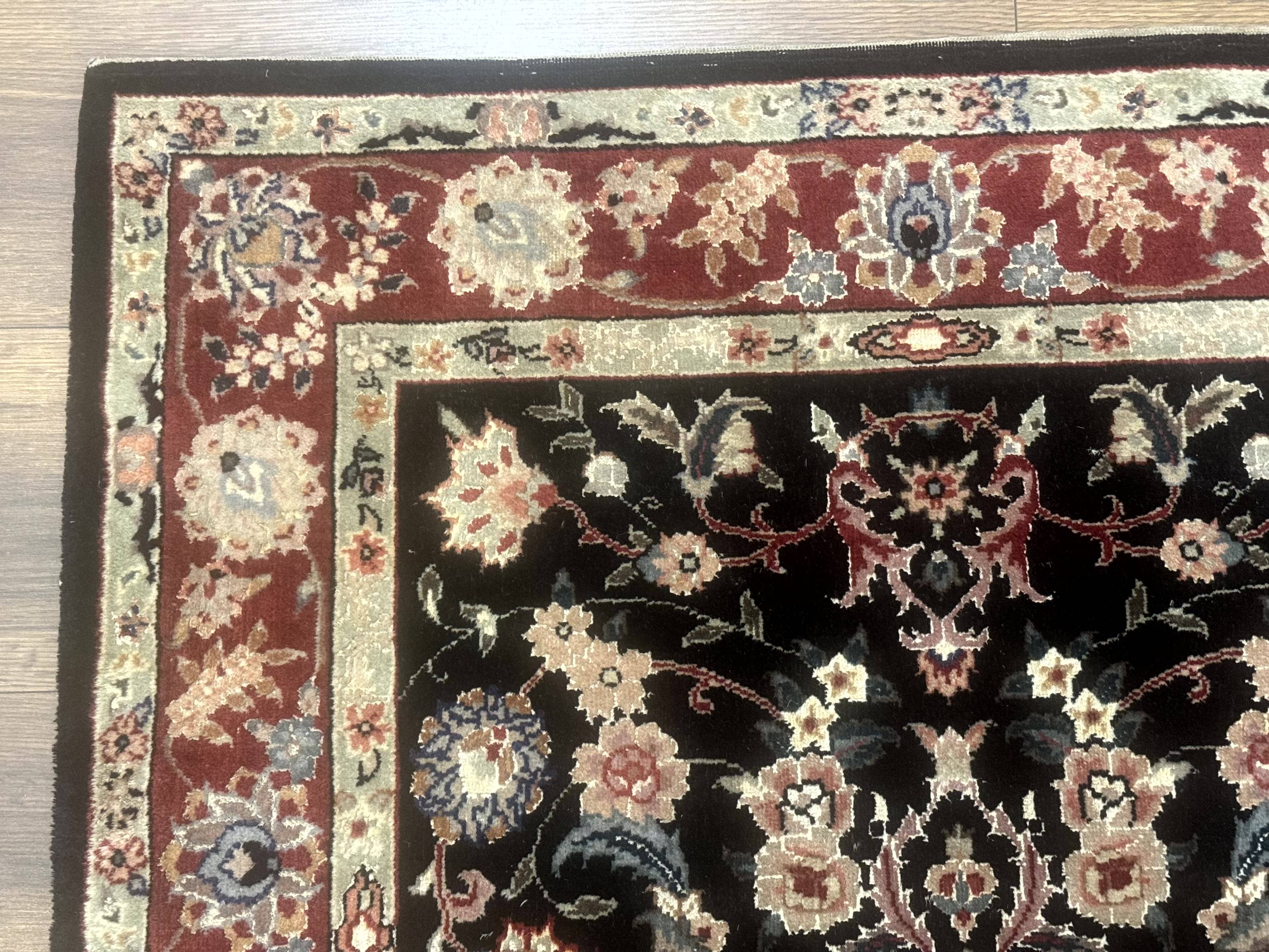 Black Sino Persian Rug 3x5, Wool with Silk Highlights, Floral, Fine 170 KPSI - Image 6