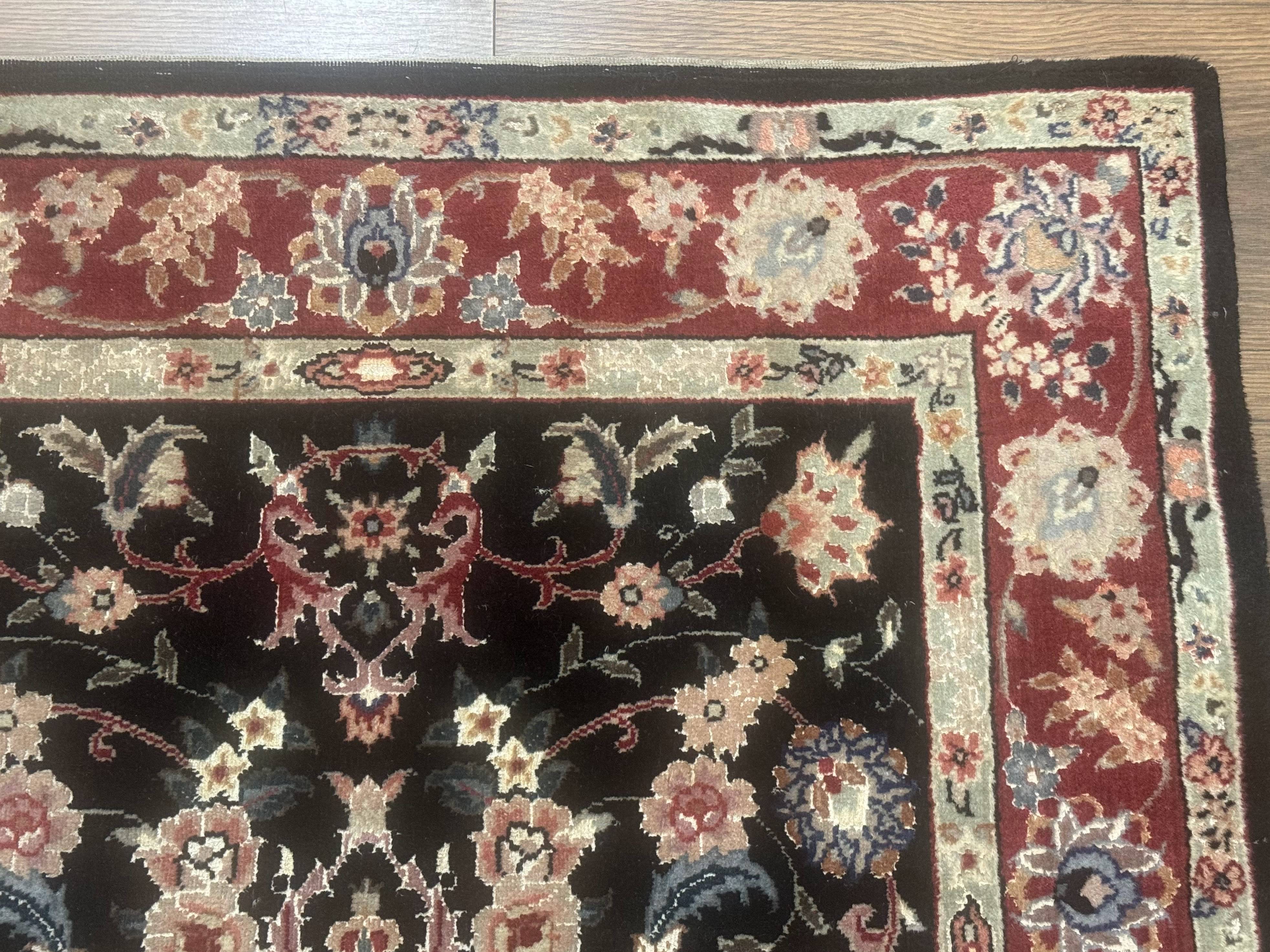 Black Sino Persian Rug 3x5, Wool with Silk Highlights, Floral, Fine 170 KPSI - Image 7