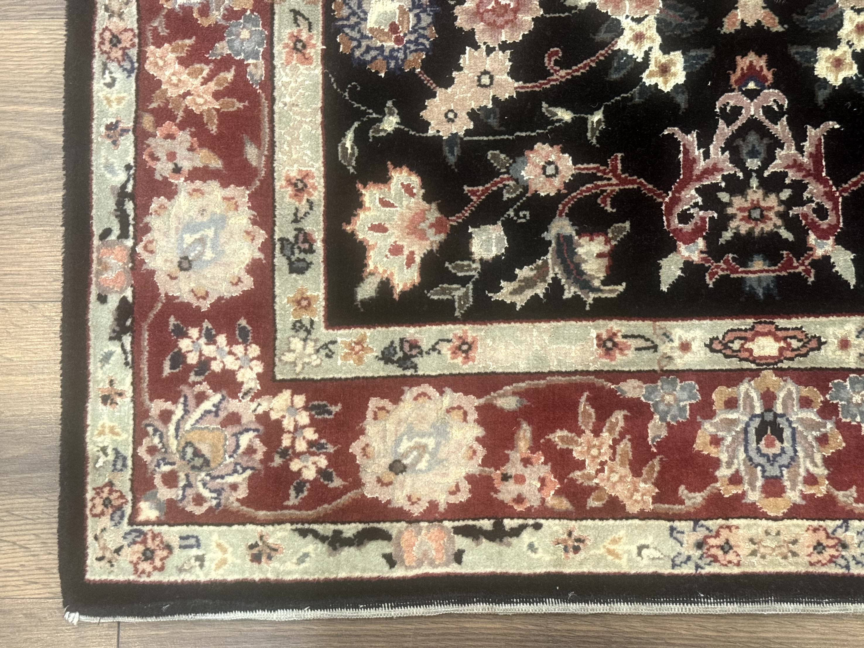 Black Sino Persian Rug 3x5, Wool with Silk Highlights, Floral, Fine 170 KPSI - Image 8