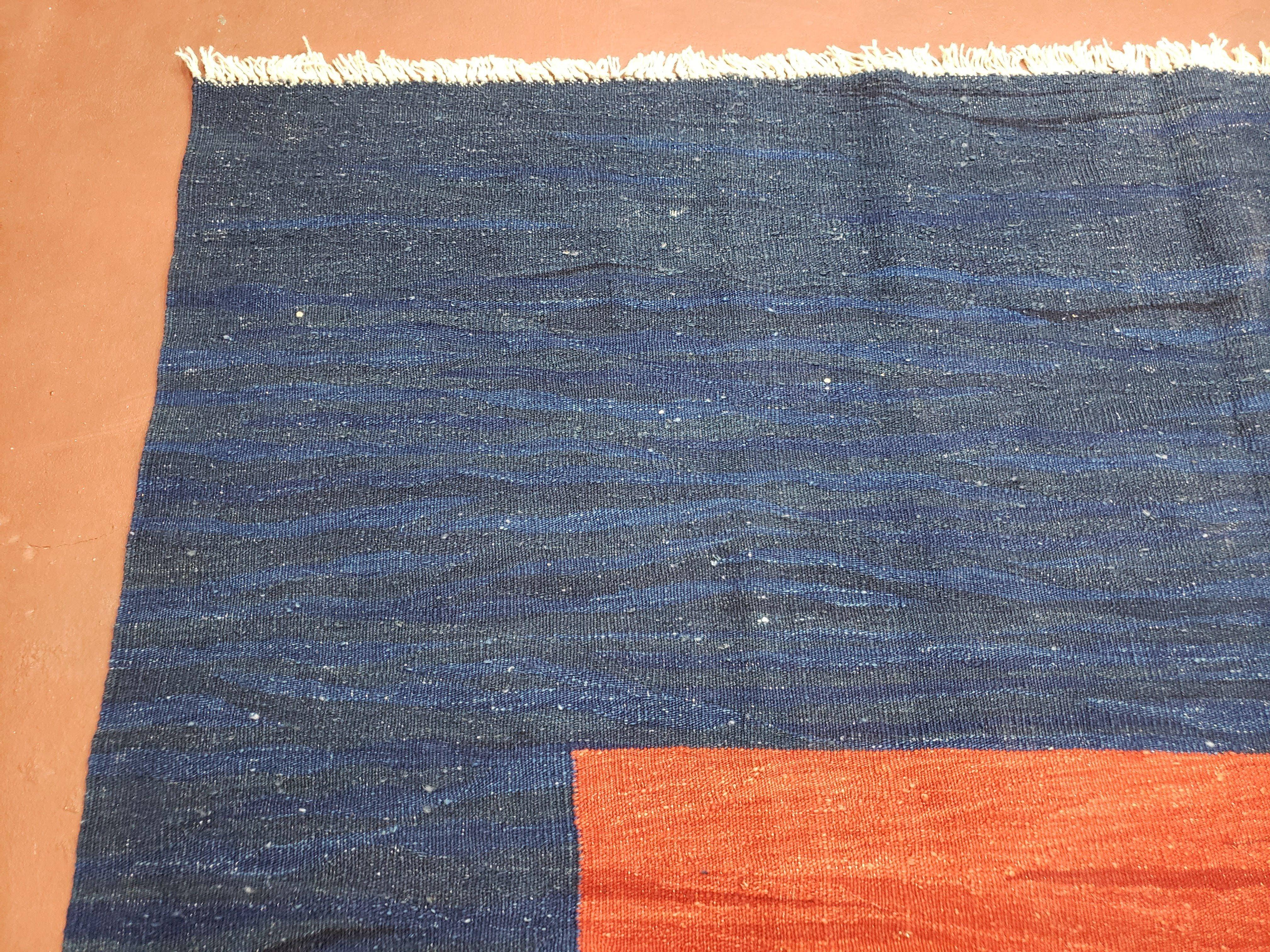 Blue and Red Turkish Kilim Rug, New 6x9 - 7x10 Flatweave Area Rugs, Hand Woven, Wool Handmade Oriental Kilim Abstract Modern Boho, Minimal - Image 6