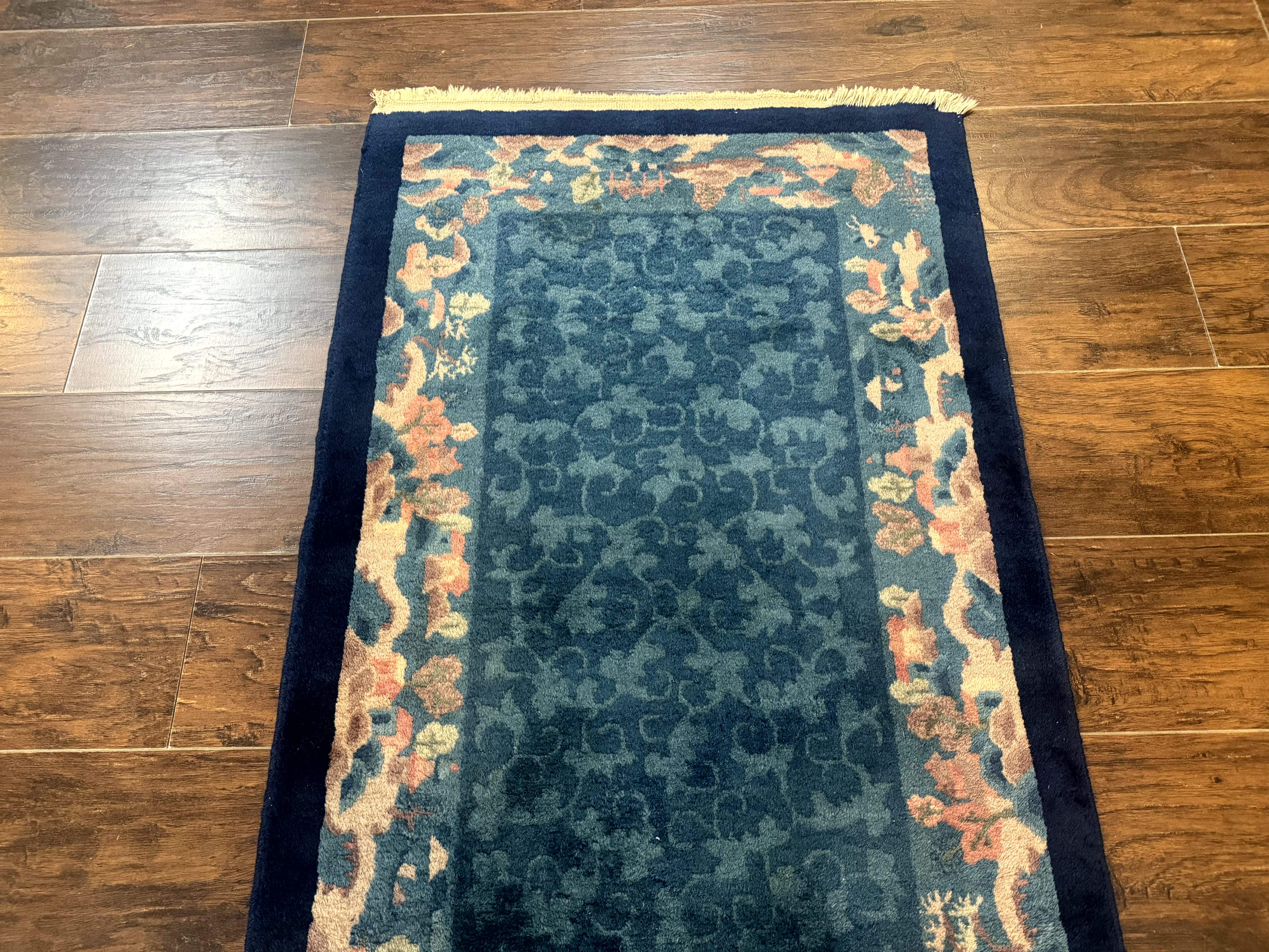 Blue Chinese Rug 2.6 x 4, Fete Rug, Peking Rug, Chinese Wool Rug, Art Deco Carpet - Image 11