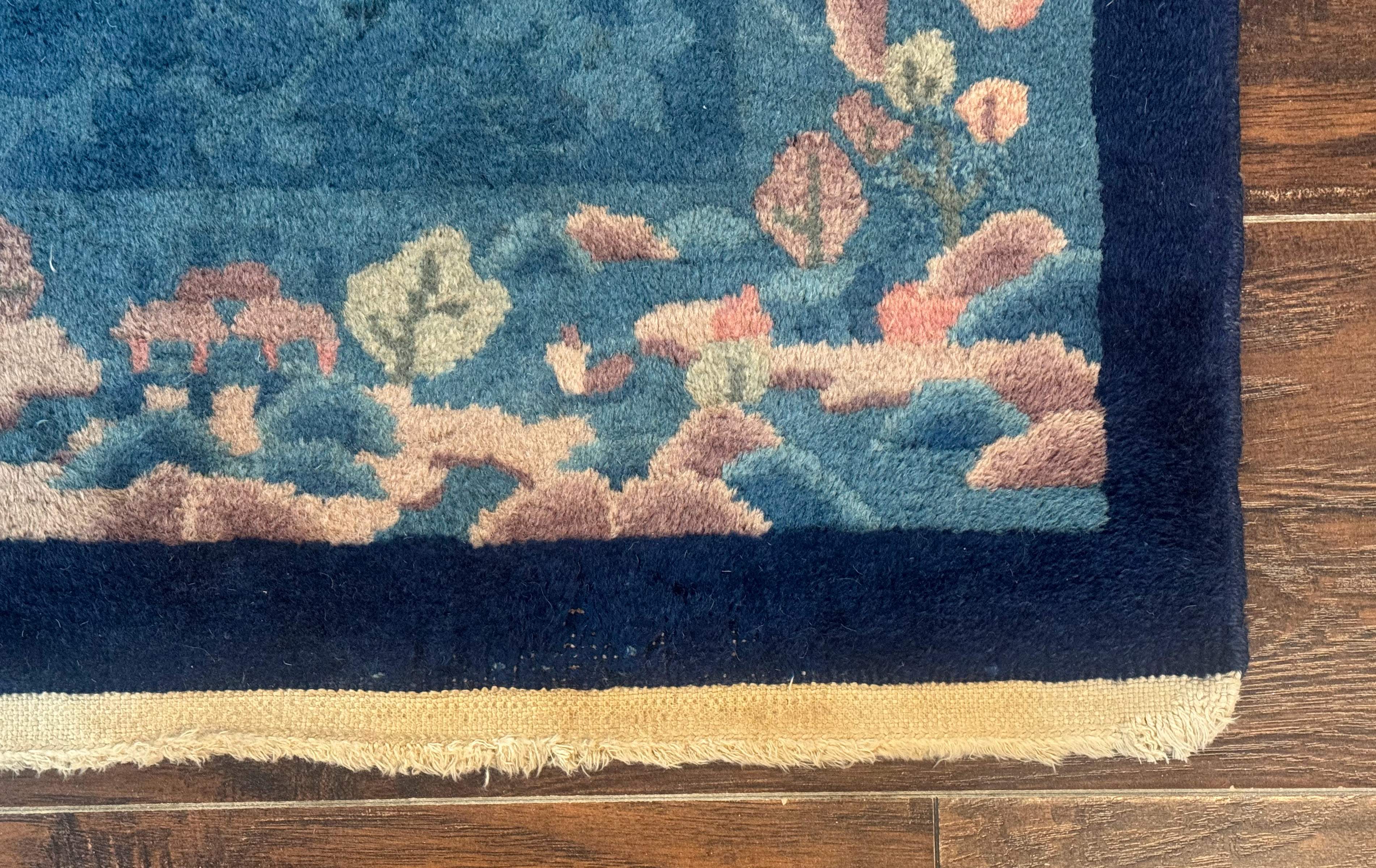 Blue Chinese Rug 2.6 x 4, Fete Rug, Peking Rug, Chinese Wool Rug, Art Deco Carpet - Image 9