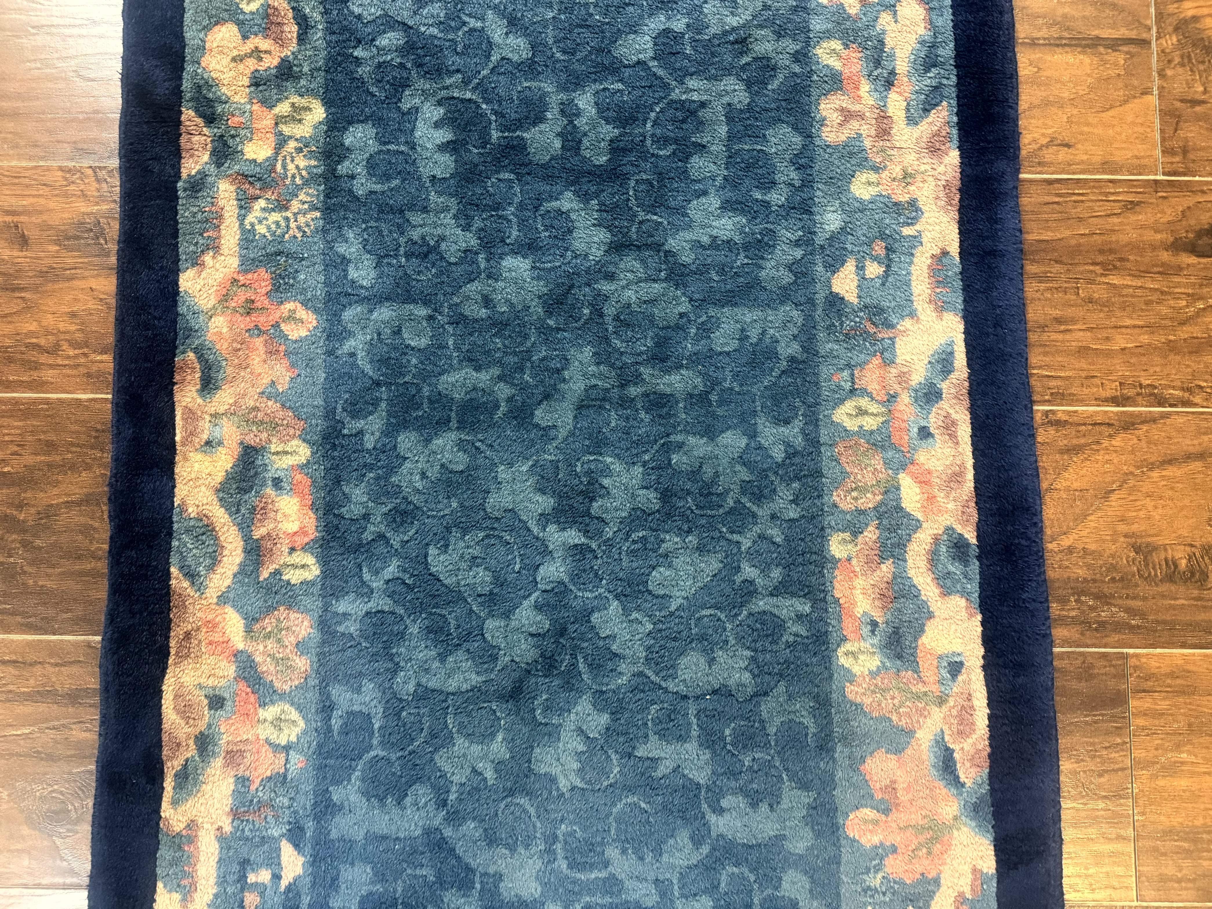 Blue Chinese Wool Rug 2.5 x 4, Peking Rug, Fete Rug, Semi Antique Chinese Carpet - Image 4