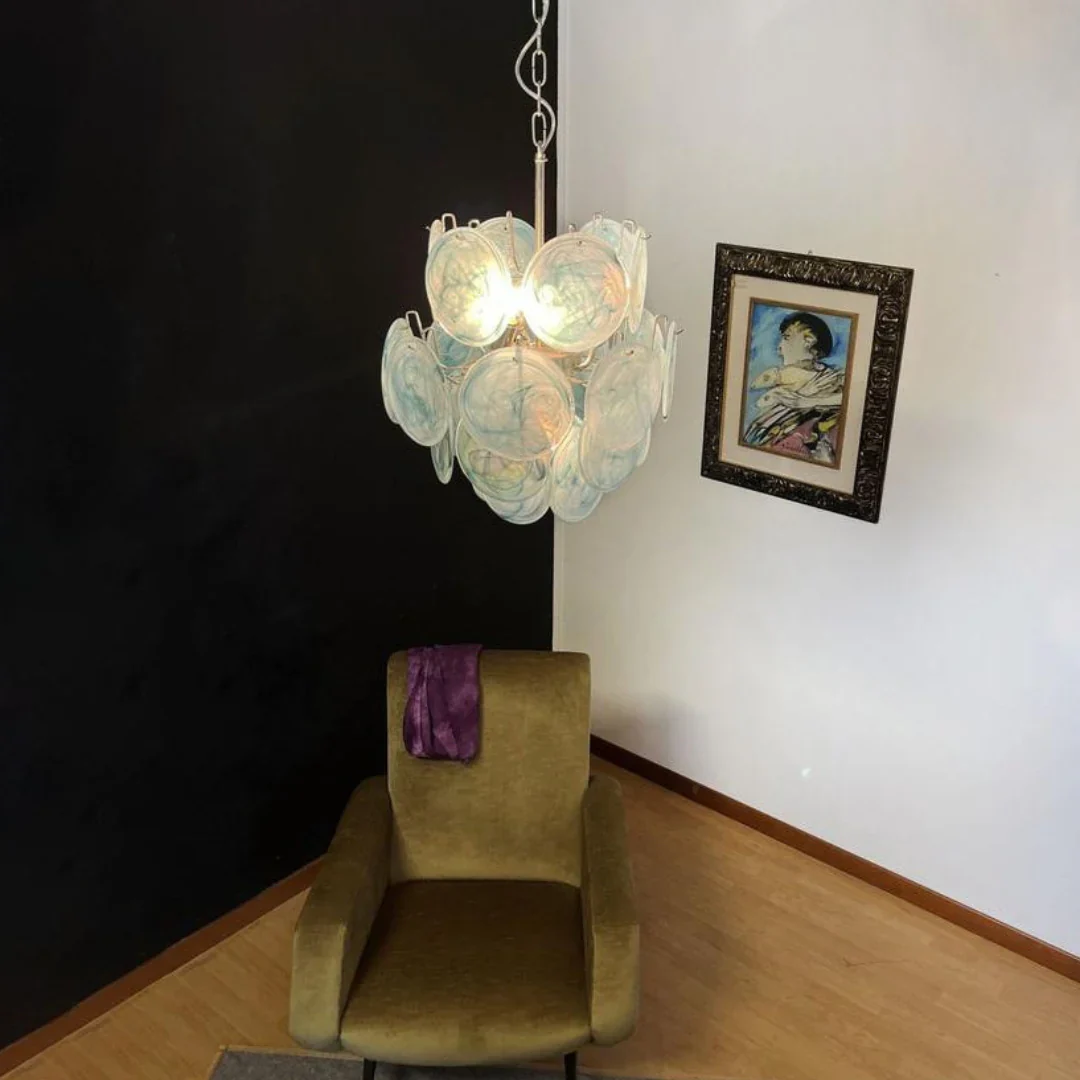 Blue Disks Murano Glass Chandelier - Image 6