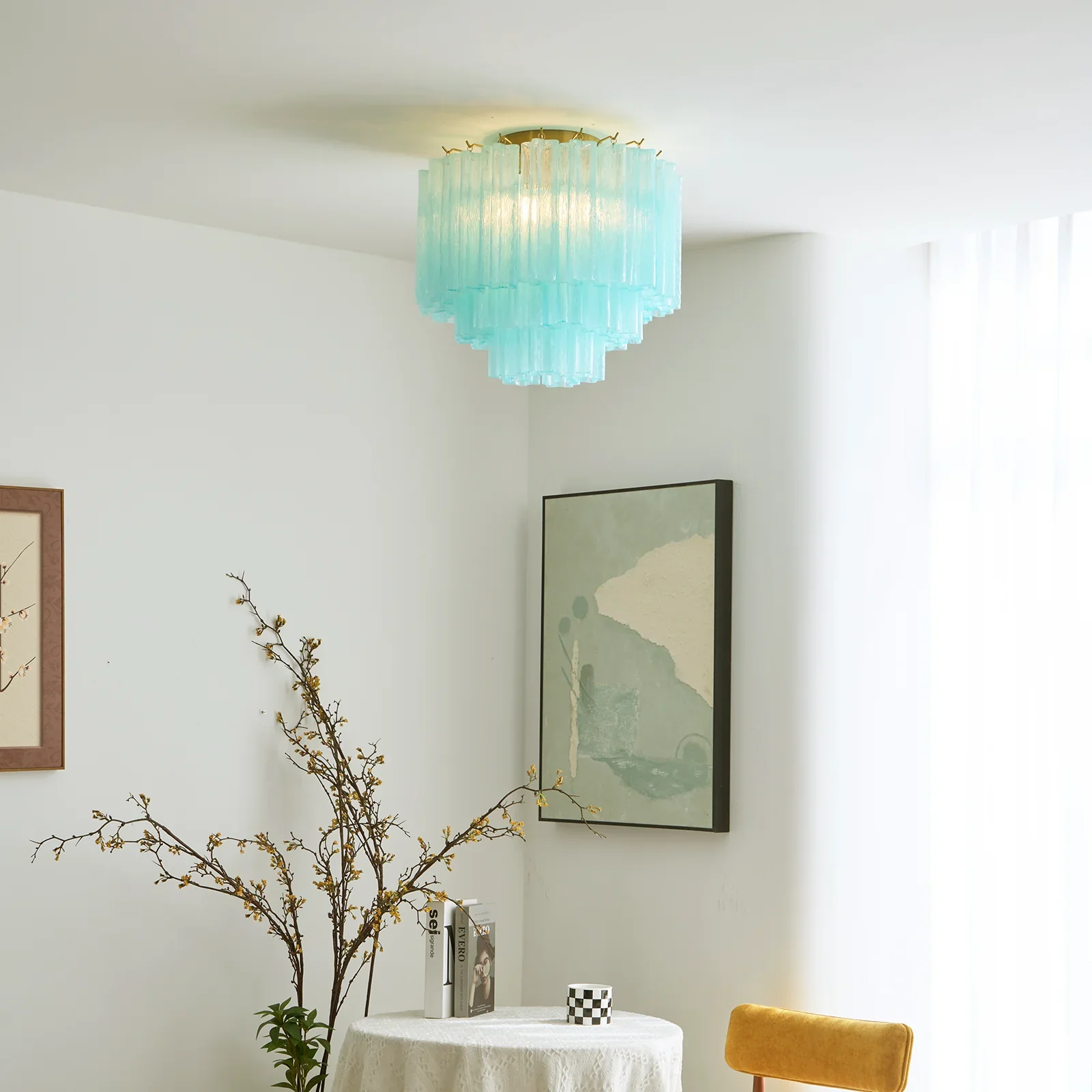 Blue Glass Tube Murano Ceiling Lamp - Image 2