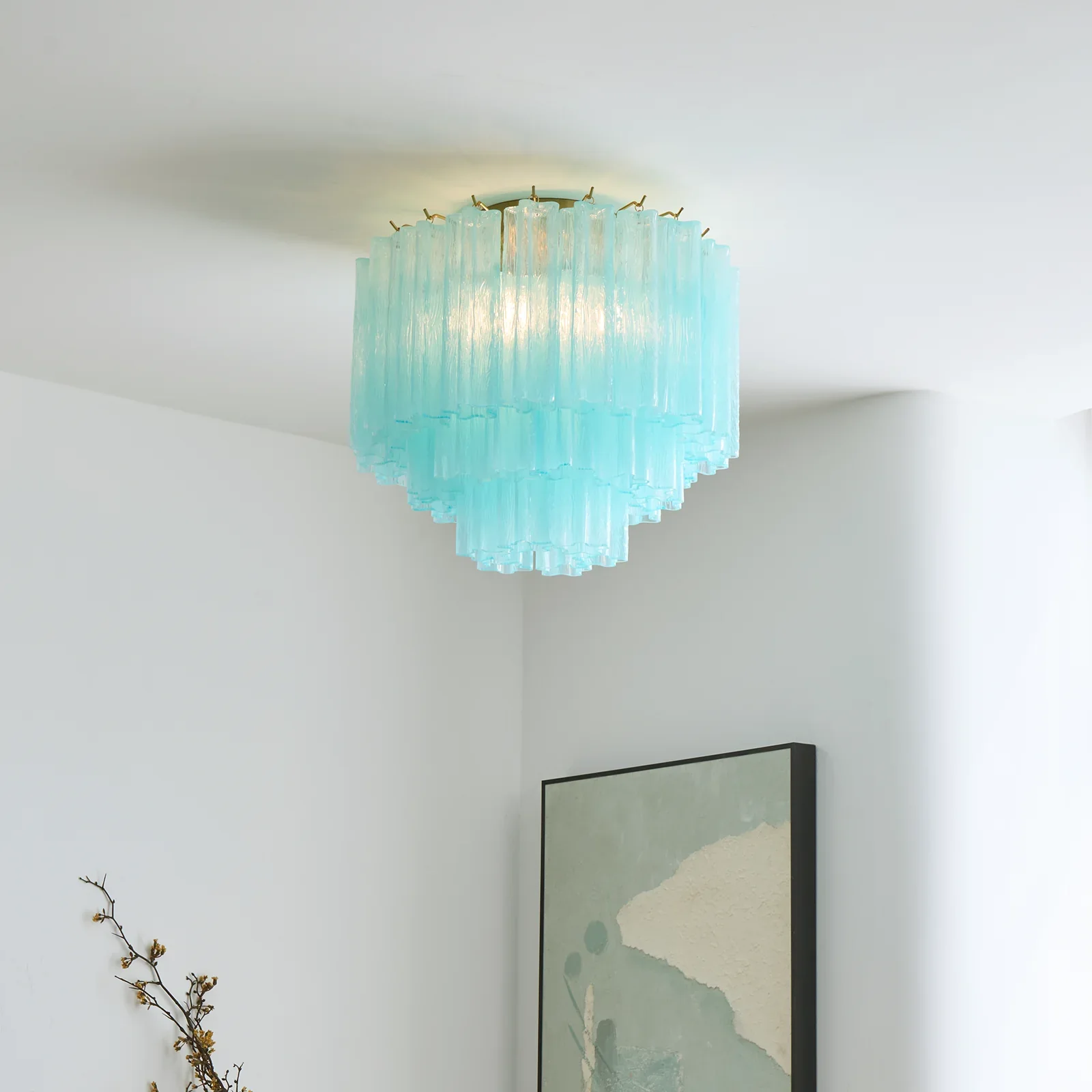 Blue Glass Tube Murano Ceiling Lamp - Image 3